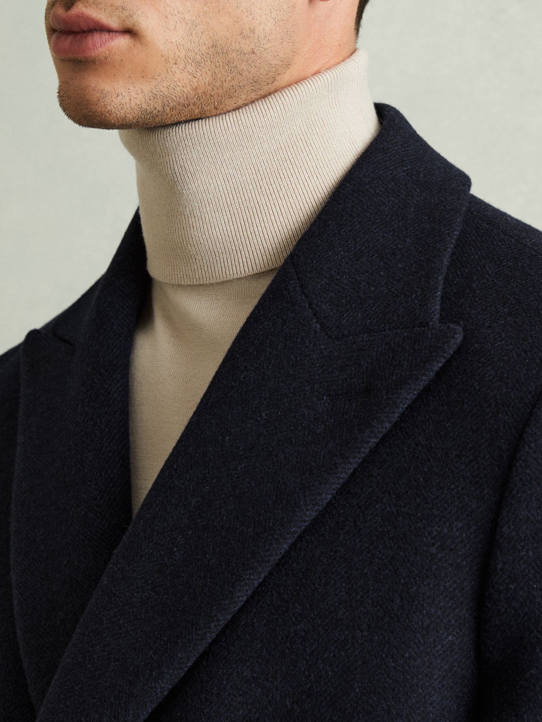 Wool Blend Herringbone Twill Overcoat in Navy Herringbone - Image 4 of 6