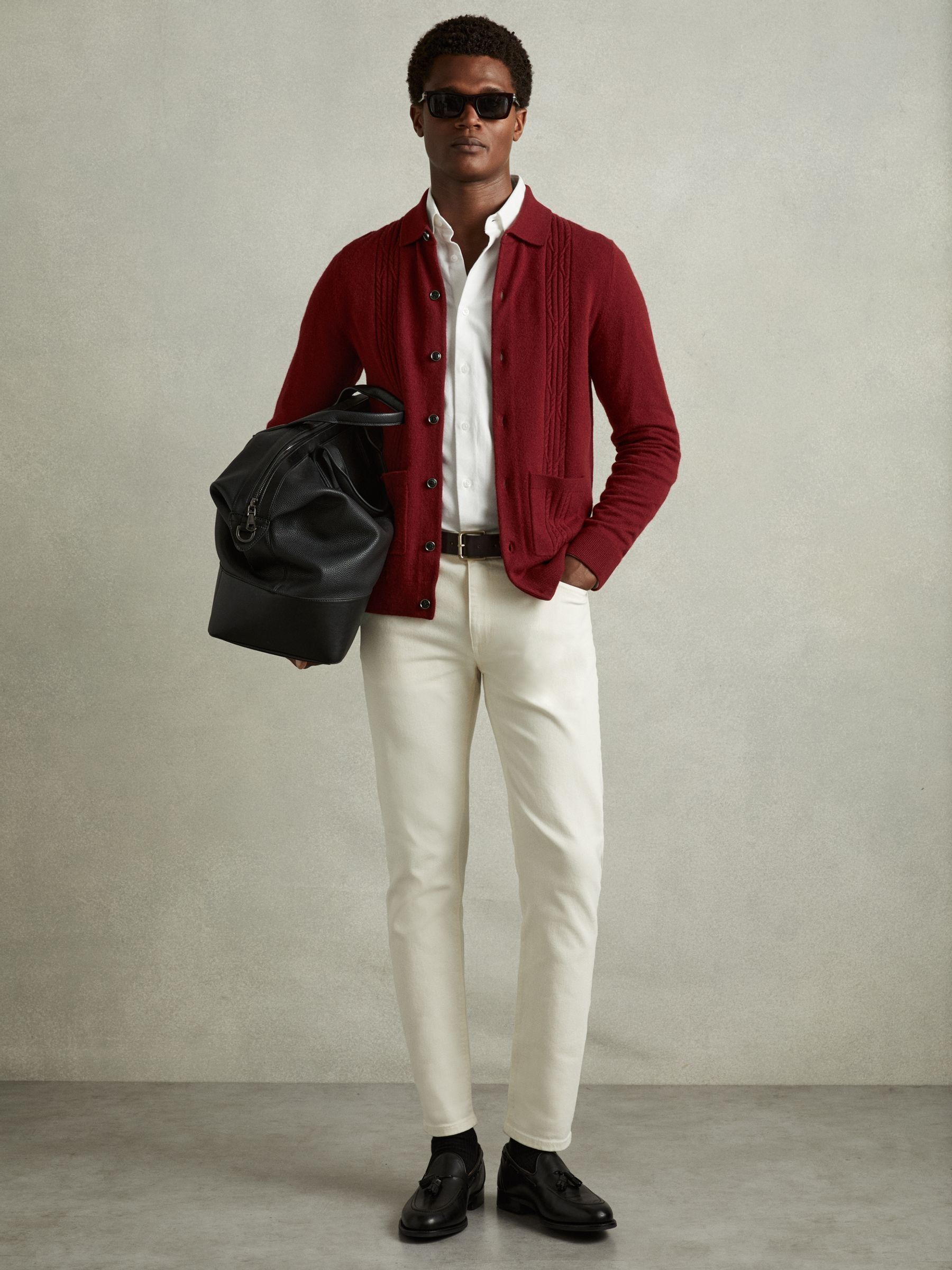 Wool Cabled-Knitted Cardigan in Red - Image 1 of 6