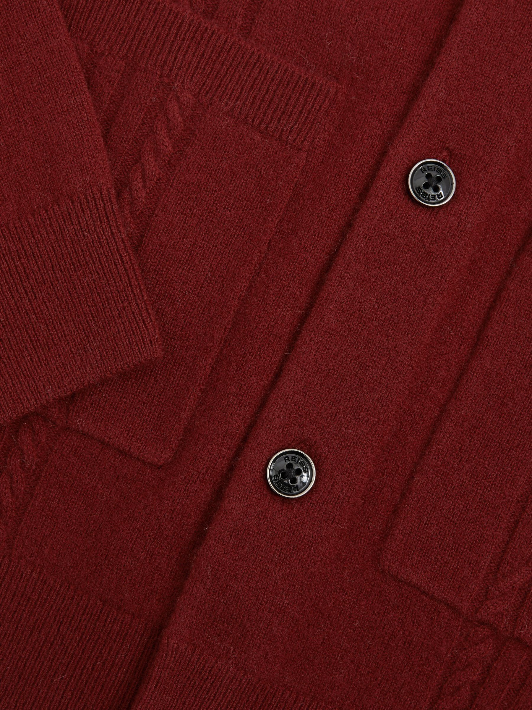 Wool Cabled-Knitted Cardigan in Red - Image 5 of 6