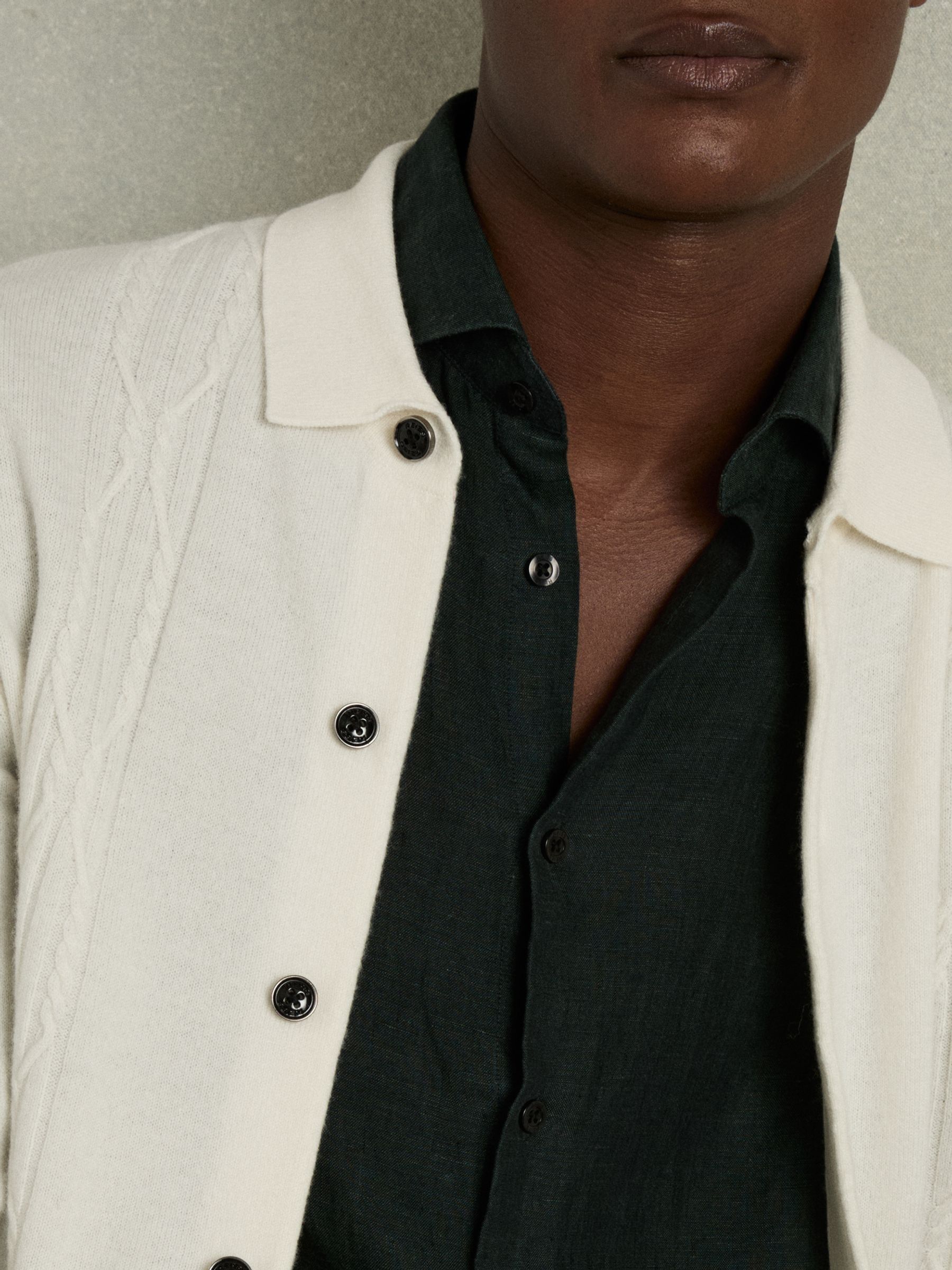 Wool Cabled-Knitted Cardigan in White - Image 4 of 6
