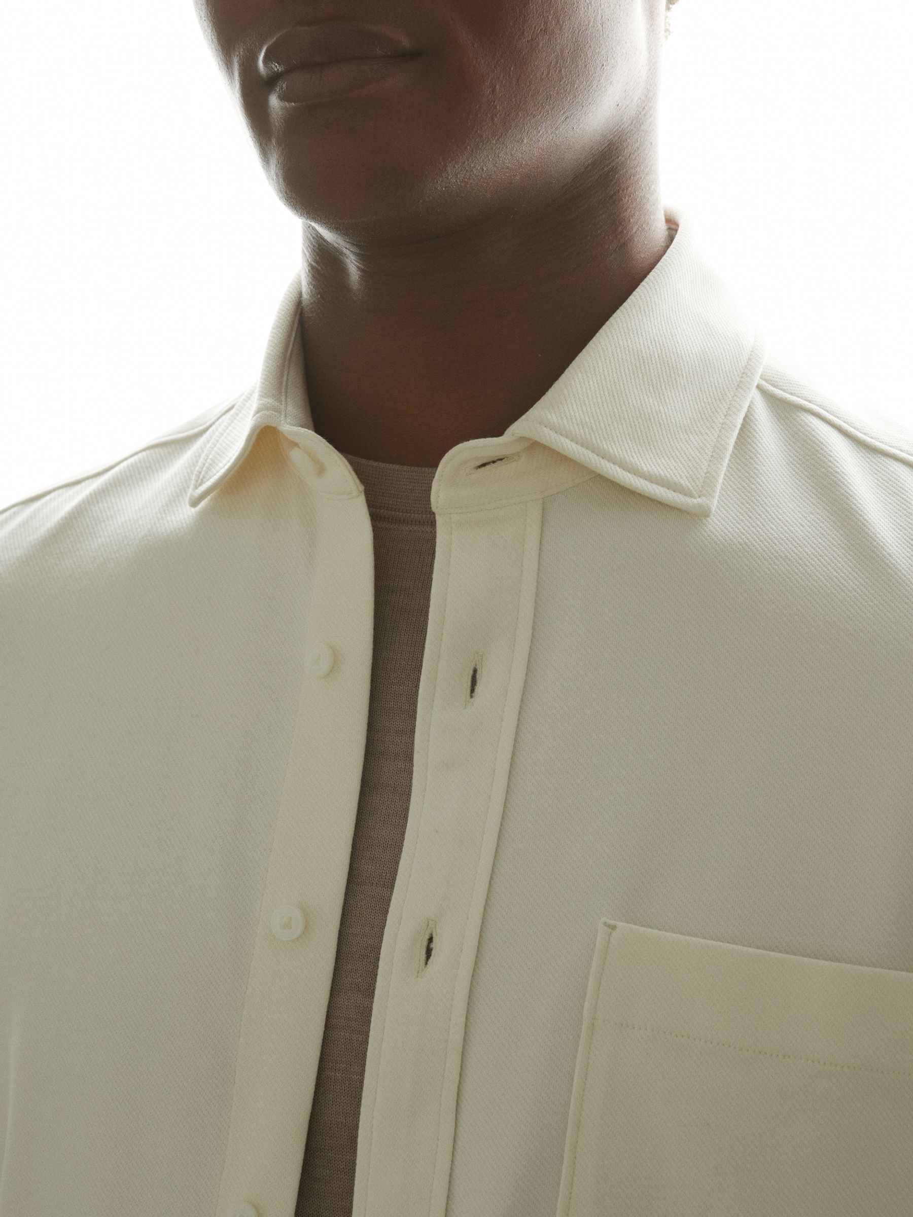 Cotton Blend Twill Overshirt in Off White - image 4