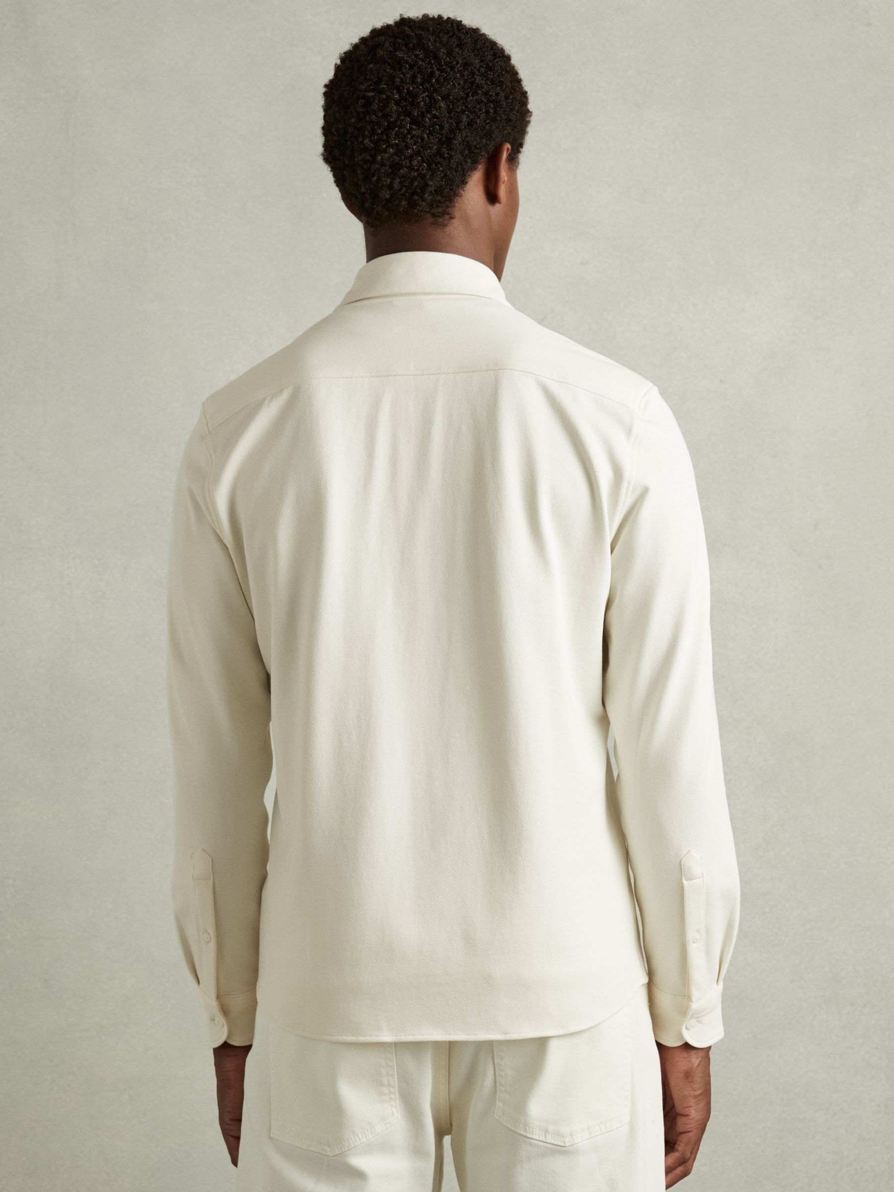 Cotton Blend Twill Overshirt in Off White - Image 5 of 6