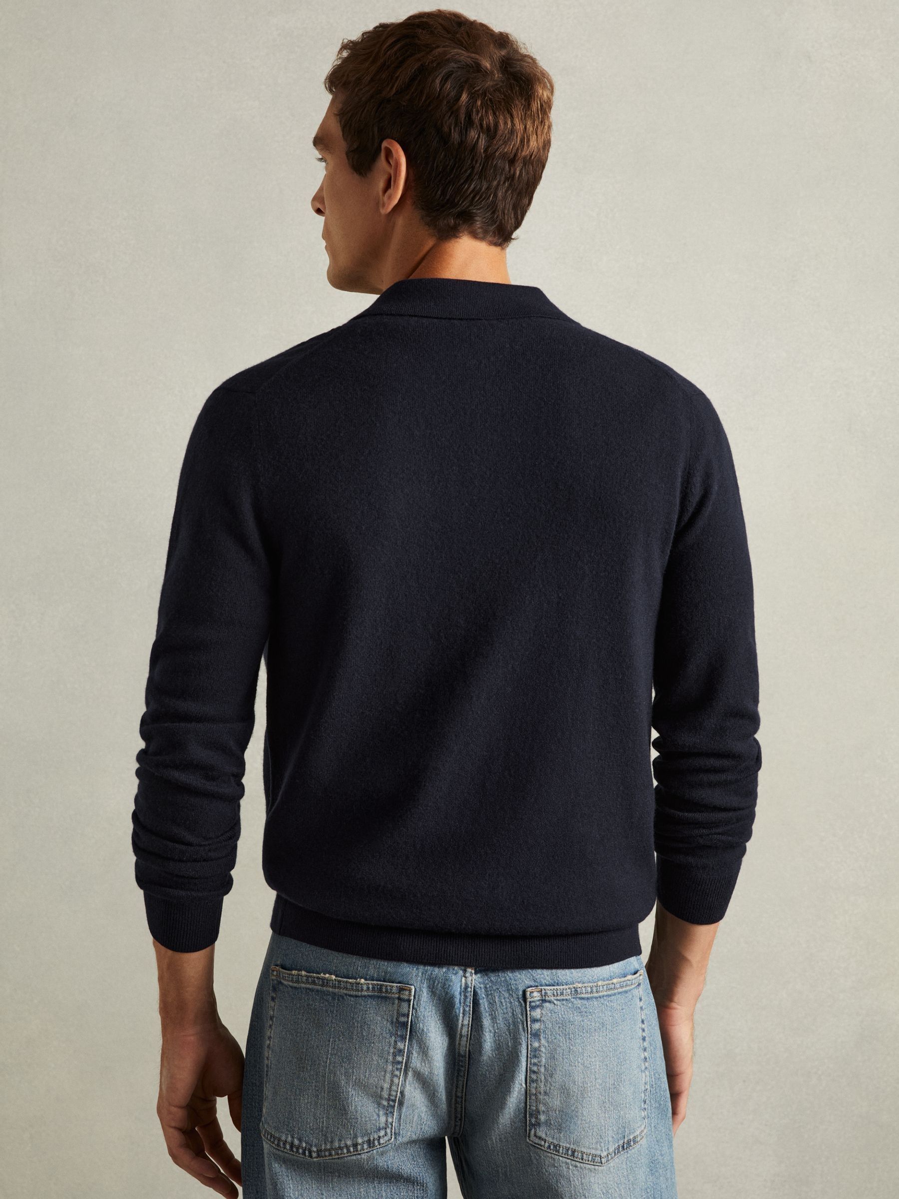 Wool Cabled-Knitted Cardigan in Navy - Image 4 of 5