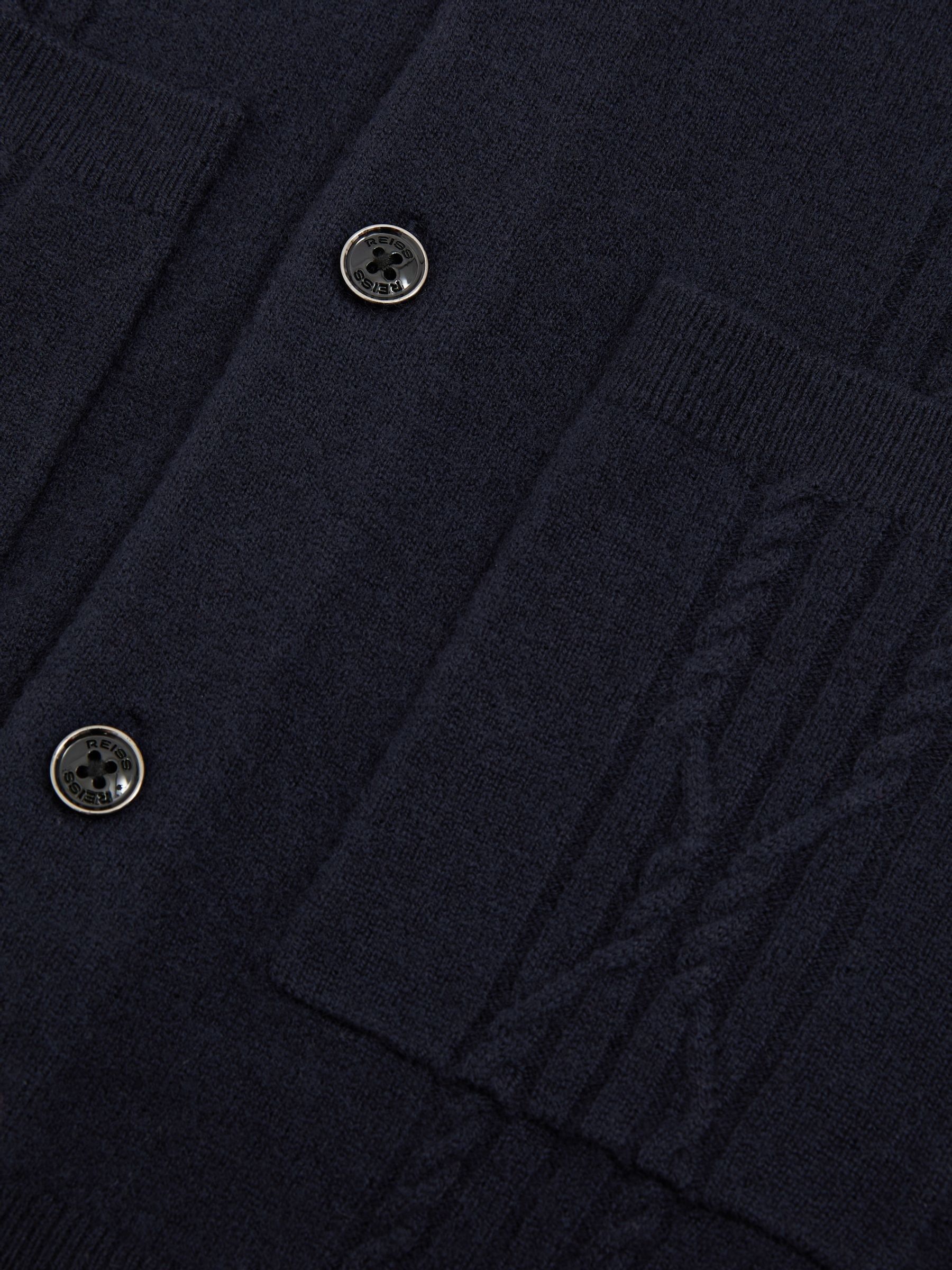 Wool Cabled-Knitted Cardigan in Navy - Image 5 of 5