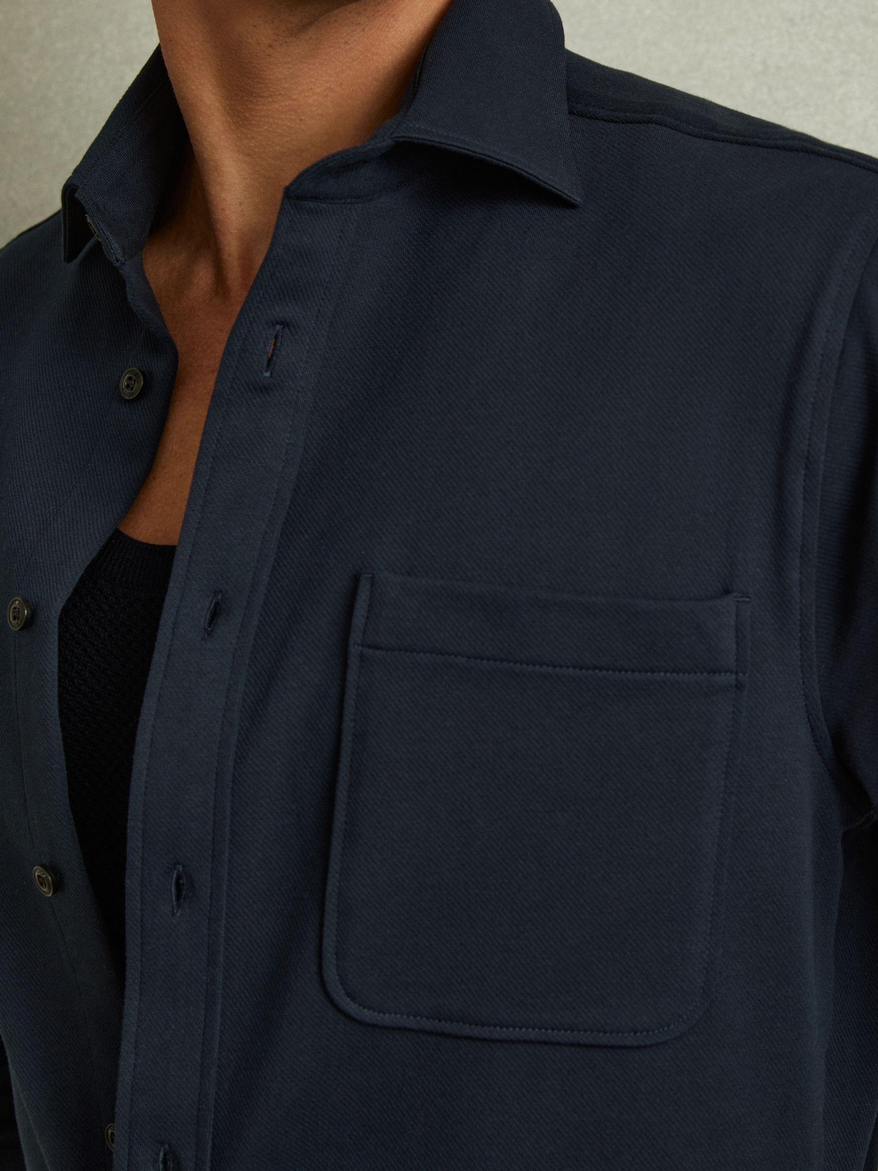 Cotton Blend Twill Overshirt in Navy - Image 3 of 6