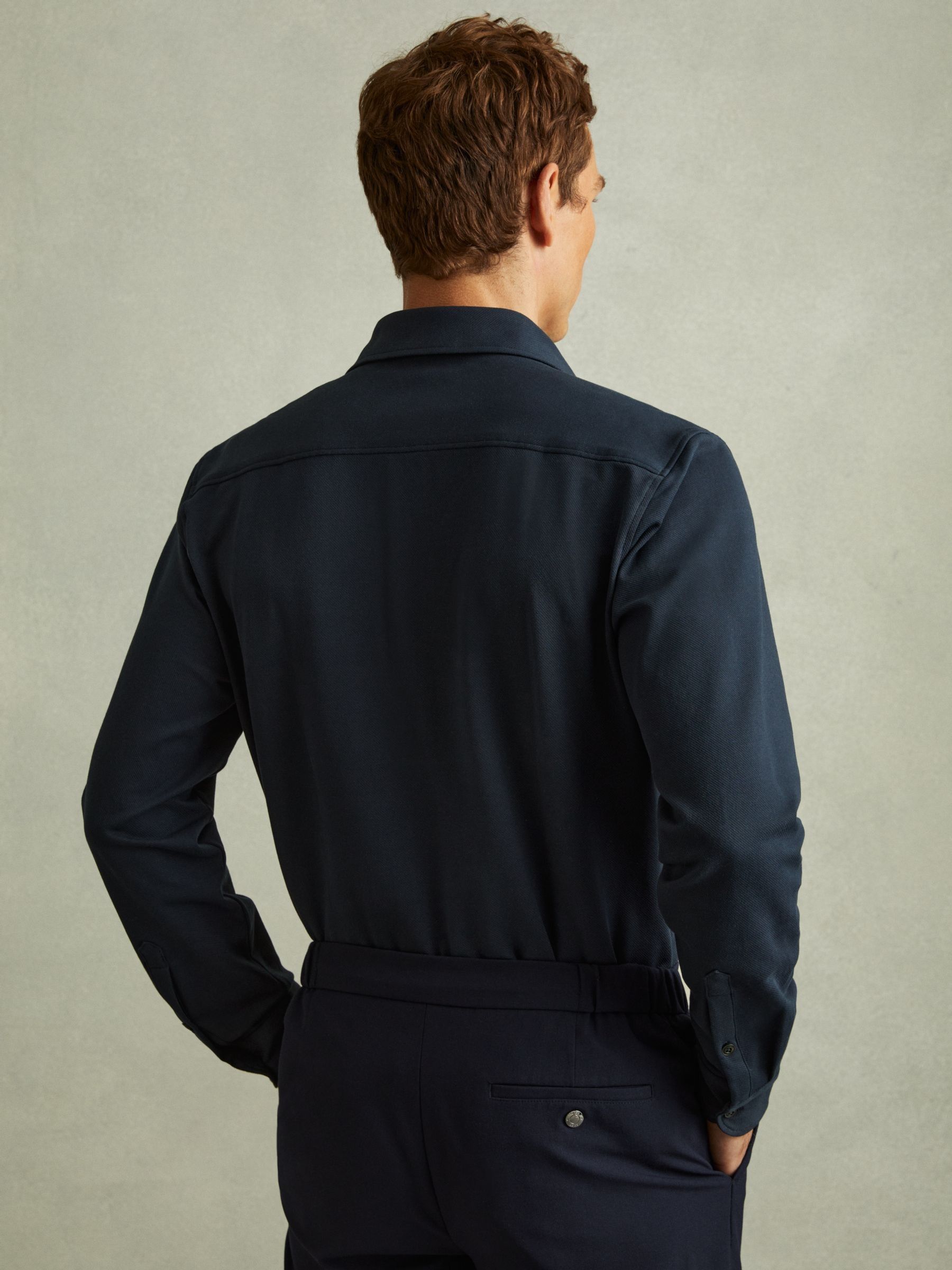 Cotton Blend Twill Overshirt in Navy - Image 4 of 6