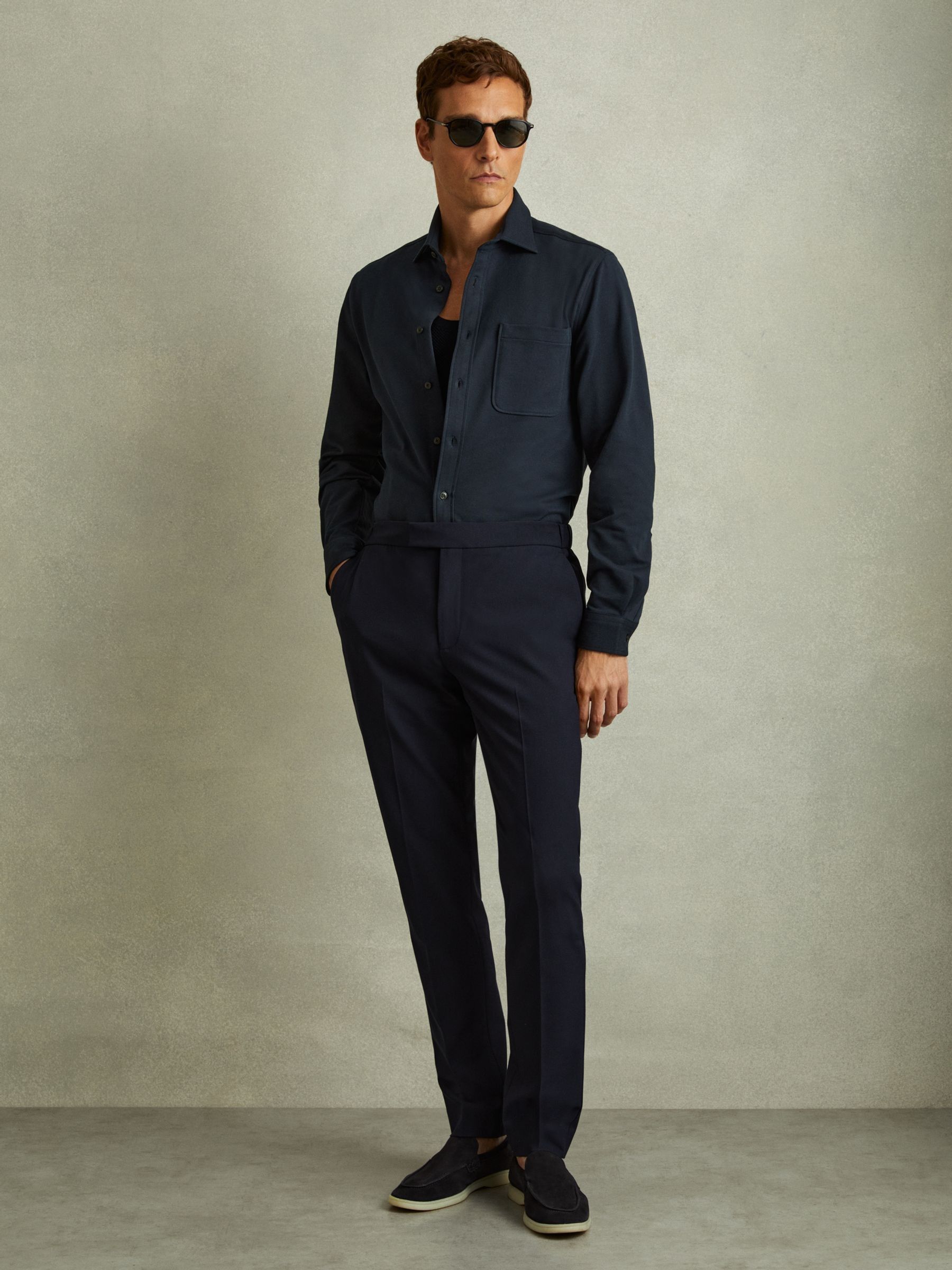 Cotton Blend Twill Overshirt in Navy - Image 5 of 6