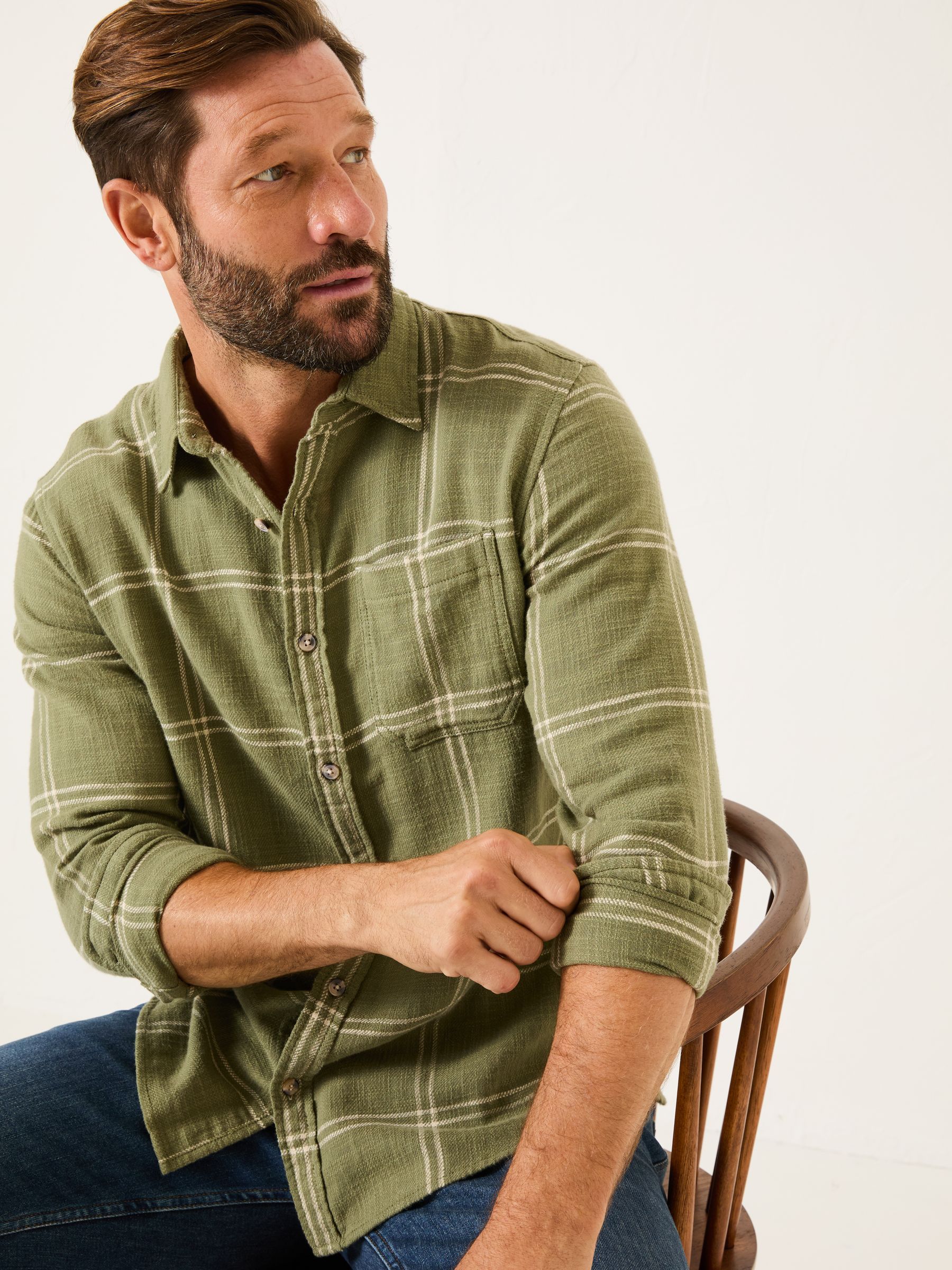 Wells Mid Green Long Sleeve Check Shirt - Image 2 of 6