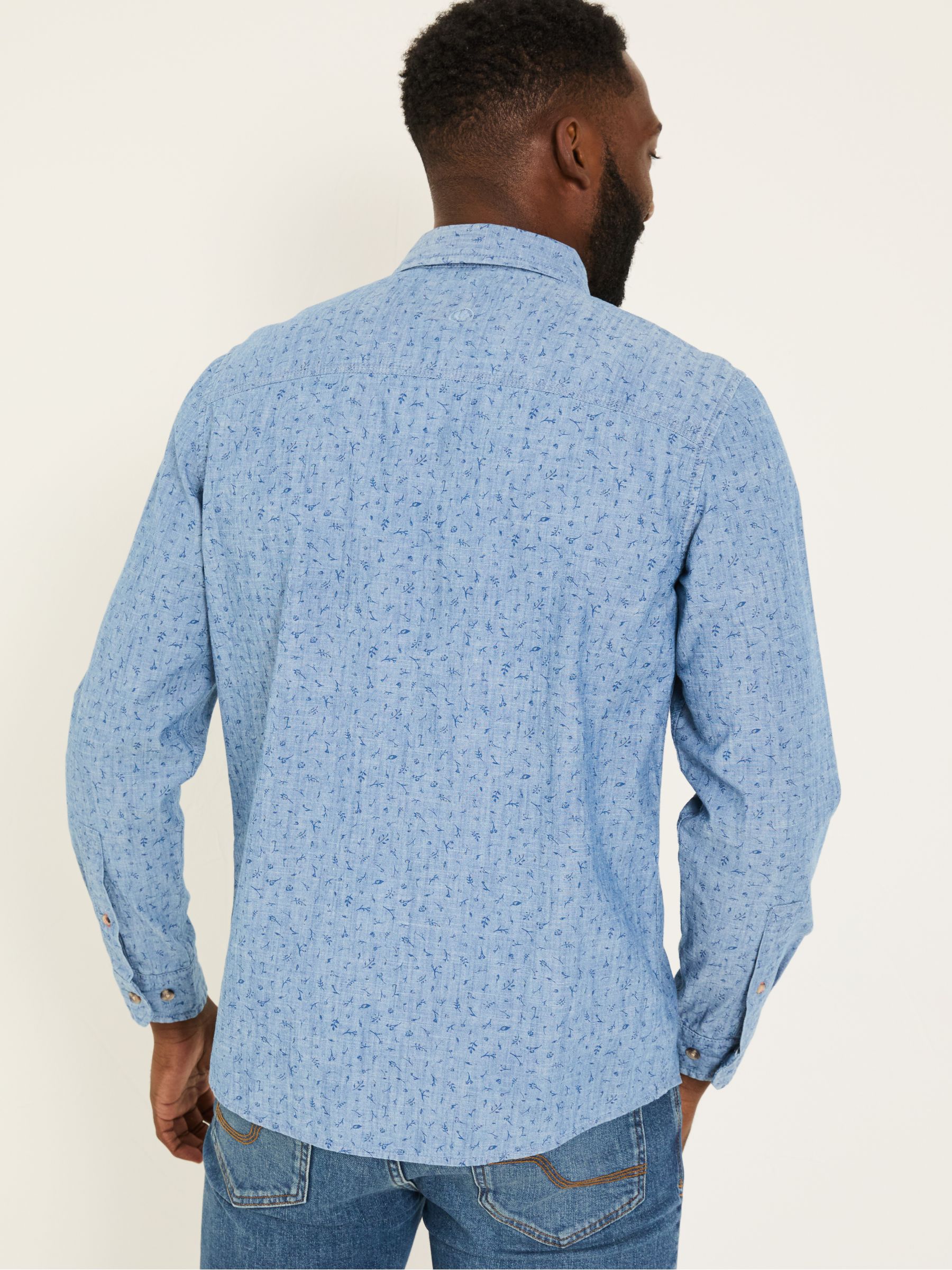 Chambray Blue Leaf Print Long Sleeve Shirt - Image 2 of 6