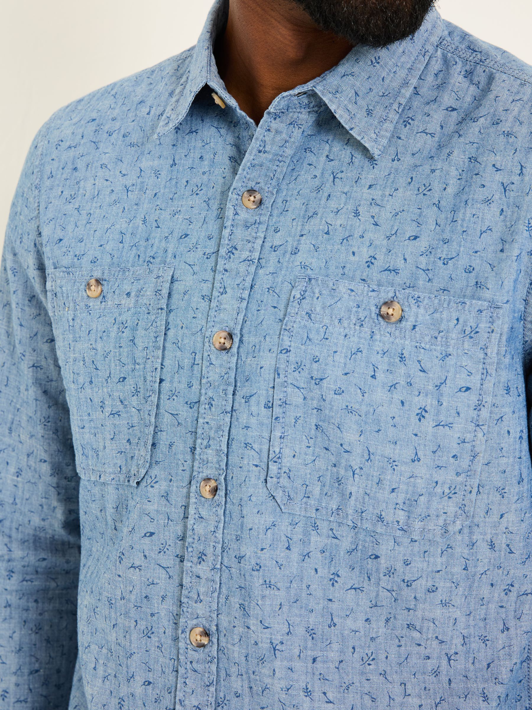 Chambray Blue Leaf Print Long Sleeve Shirt - Image 4 of 6