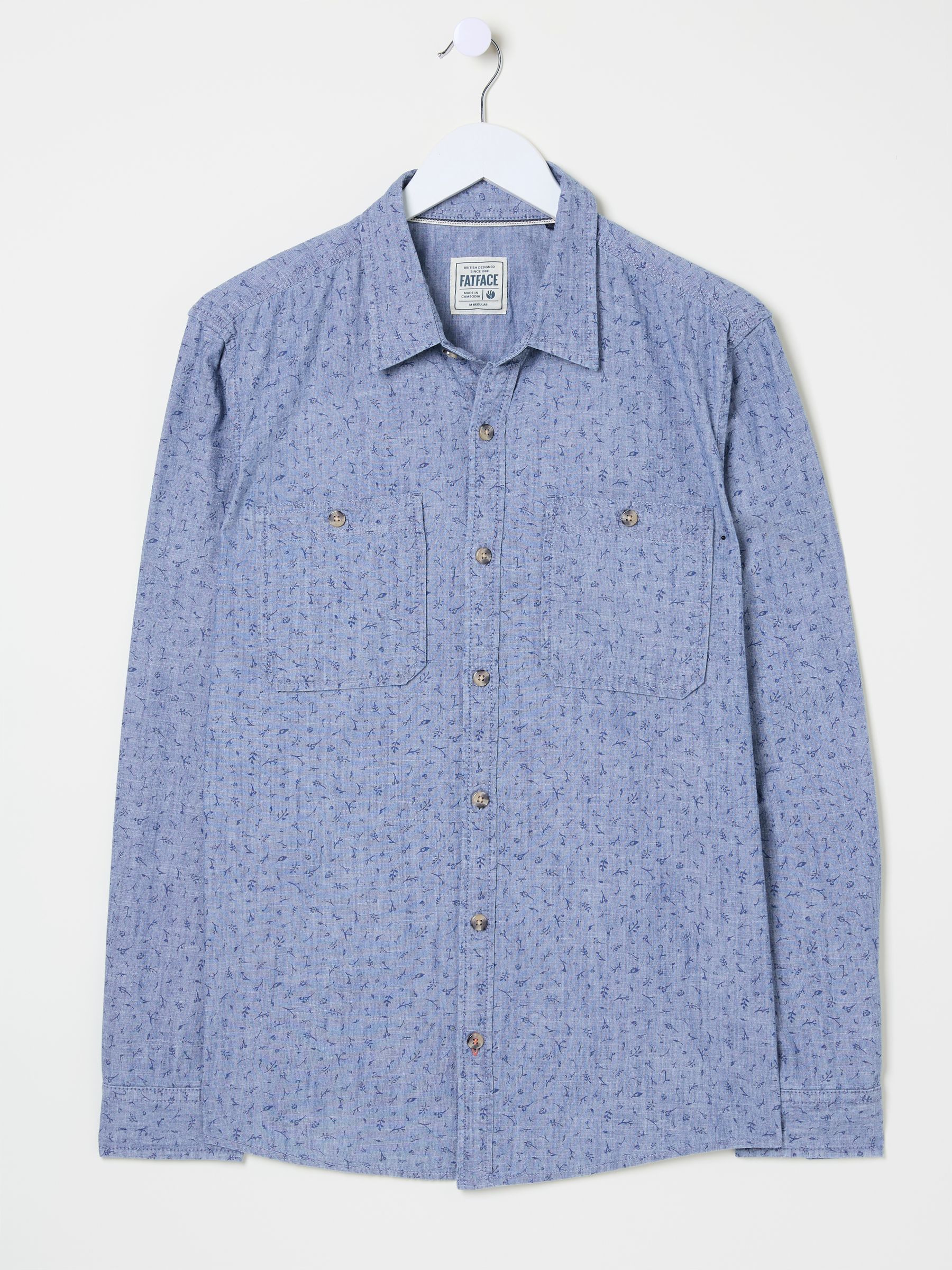 Chambray Blue Leaf Print Long Sleeve Shirt - Image 5 of 6