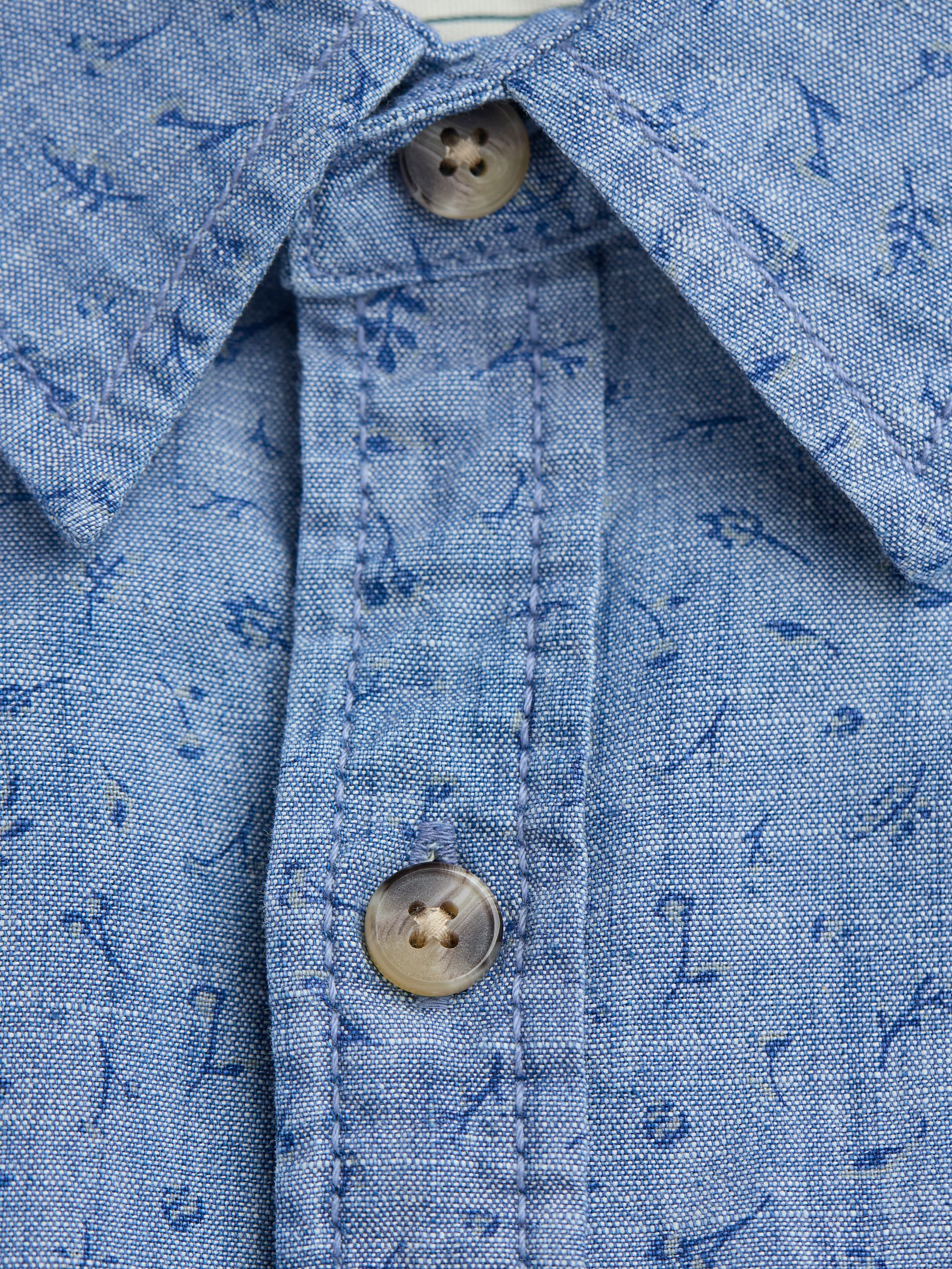 Chambray Blue Leaf Print Long Sleeve Shirt - Image 6 of 6
