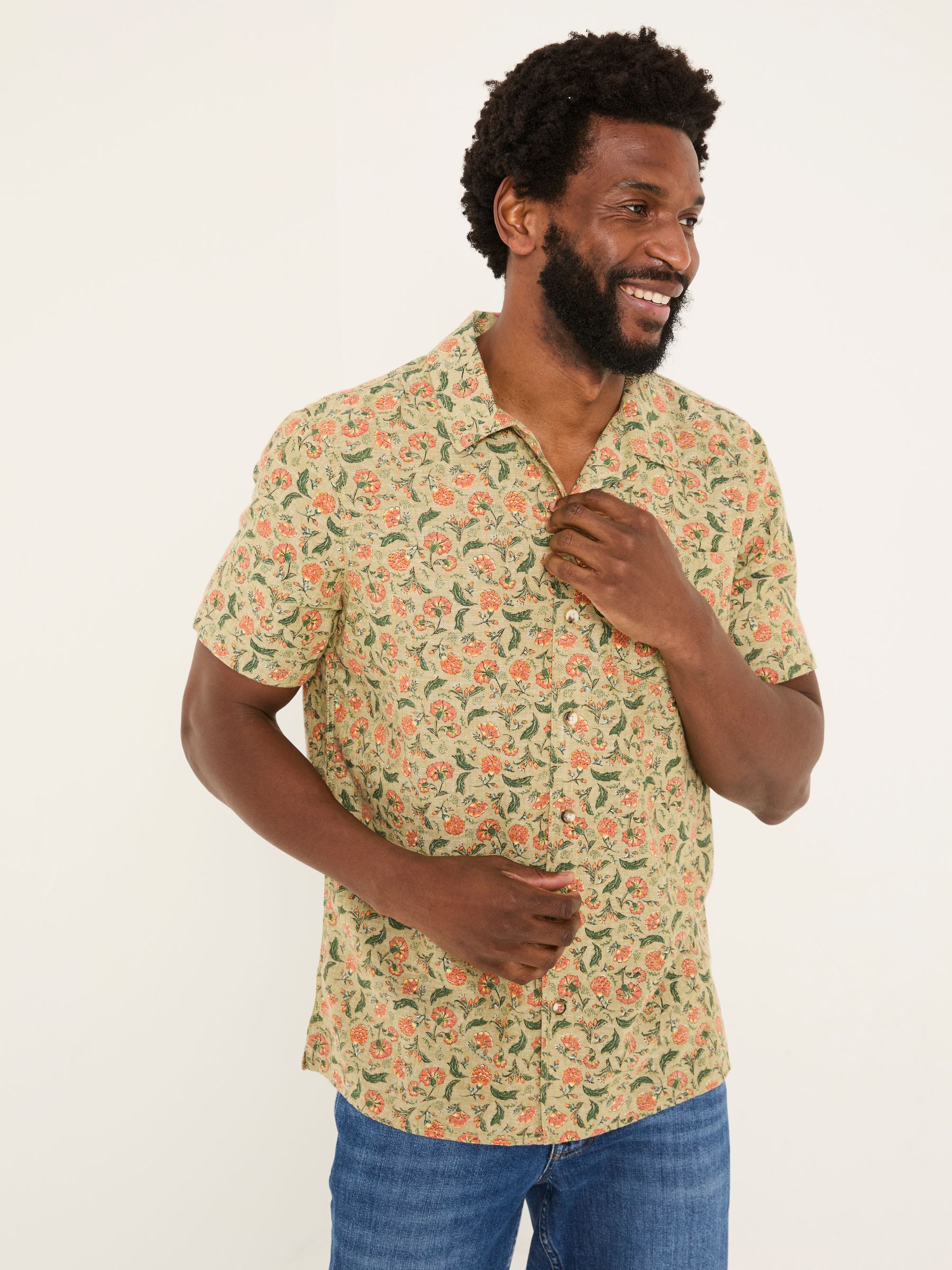 Mid Green Short Sleeve Bloom Print Shirt - Image 2 of 6