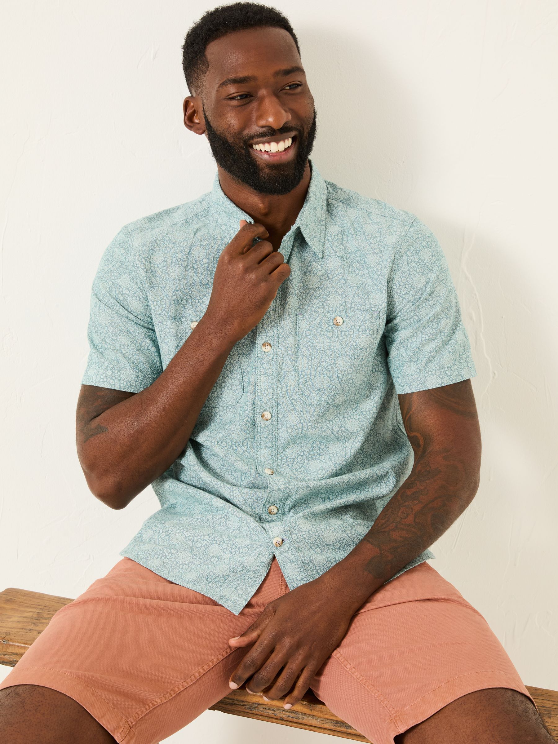 Pale Blue Short Sleeve Tile Print Shirt - Image 3 of 5