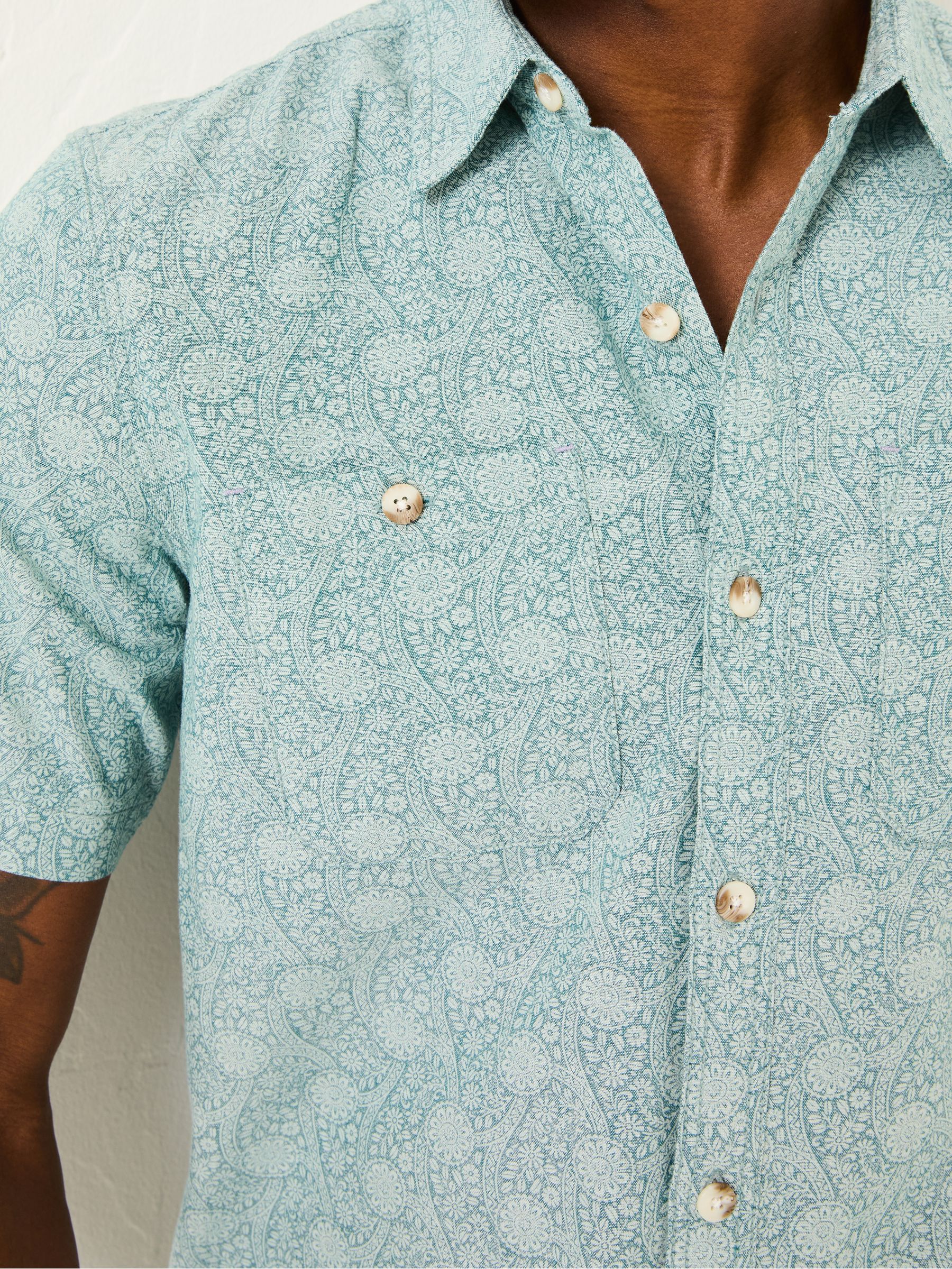 Pale Blue Short Sleeve Tile Print Shirt - Image 4 of 5