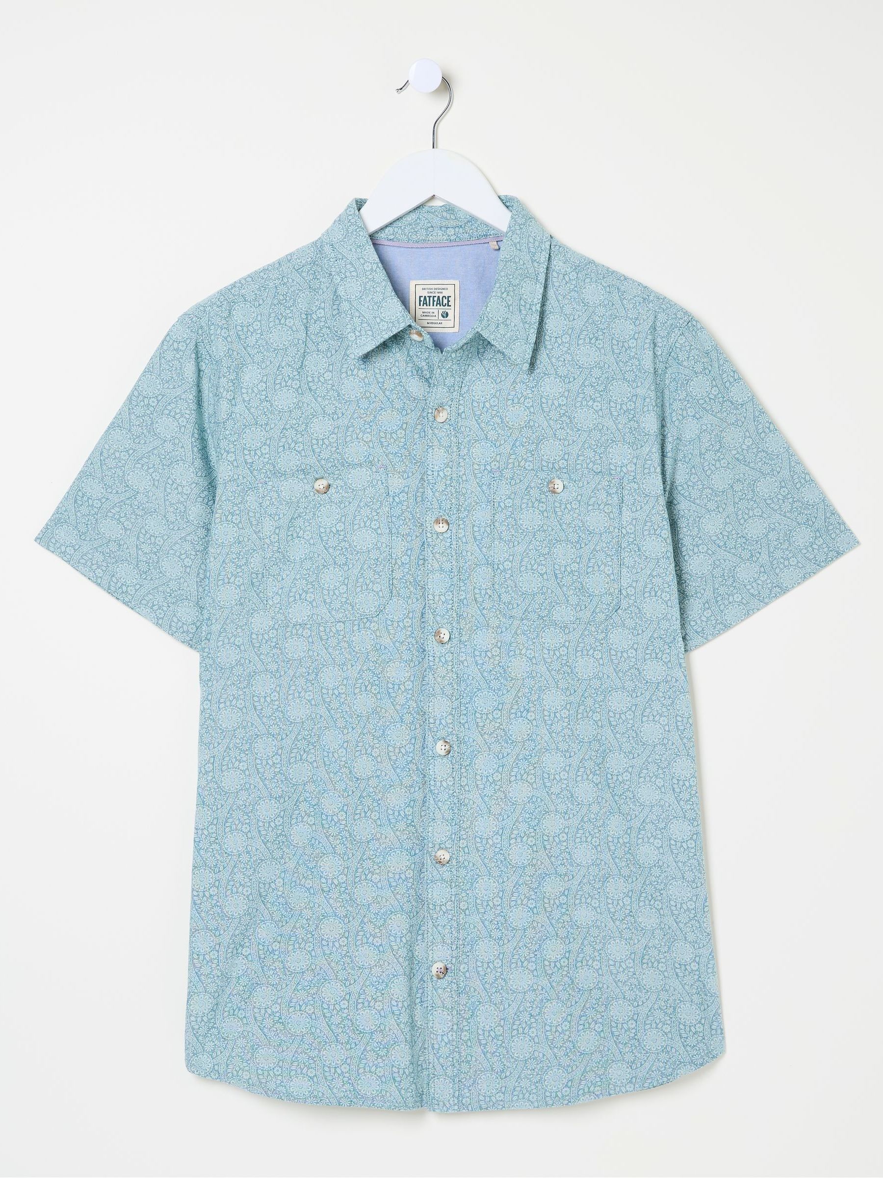 Pale Blue Short Sleeve Tile Print Shirt - Image 5 of 5
