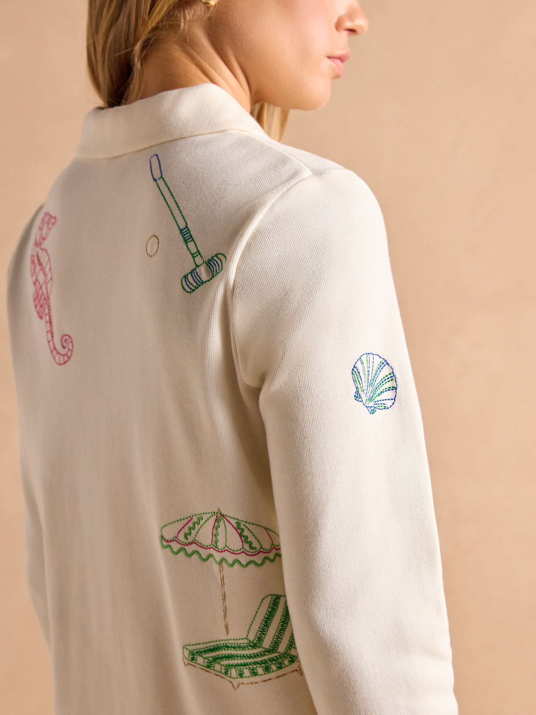 Harbour Embroidered Cream Jersey Cardigan - Image 10 of 15