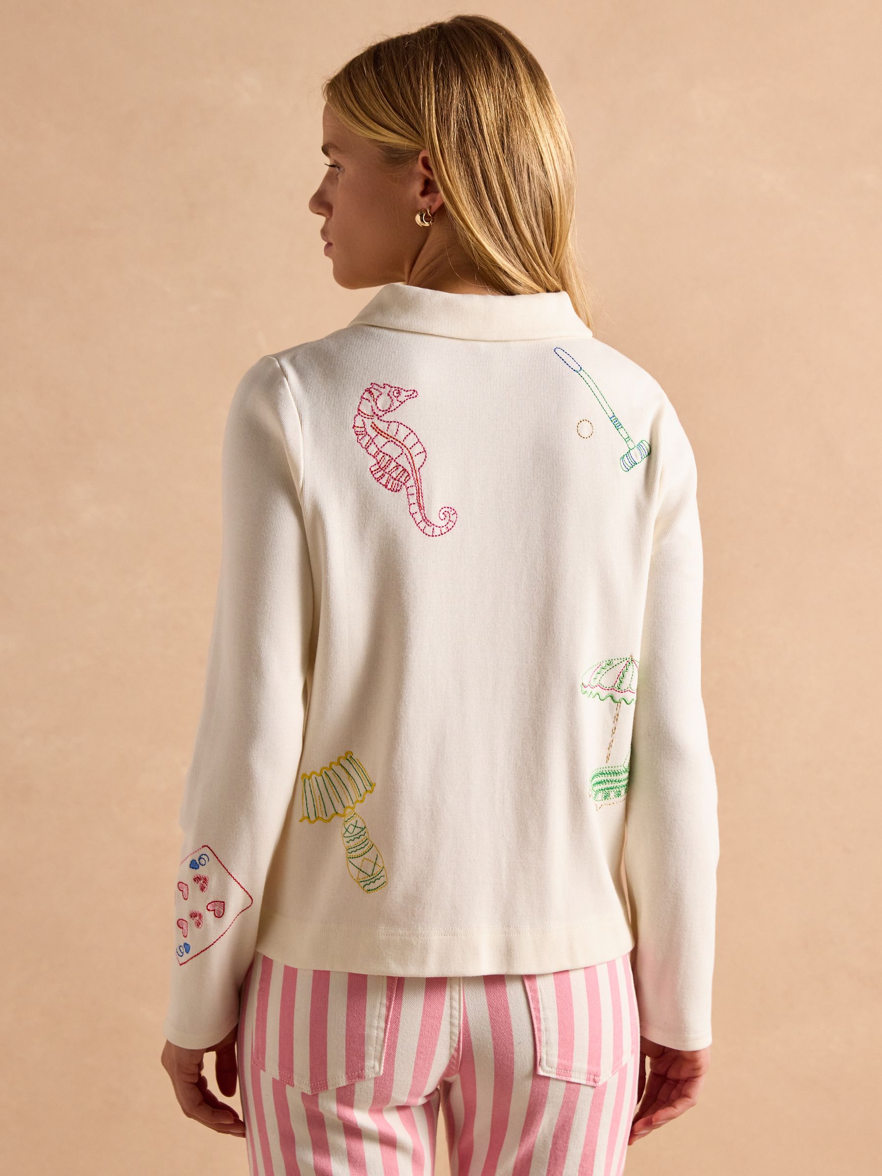Harbour Embroidered Cream Jersey Cardigan - Image 11 of 15