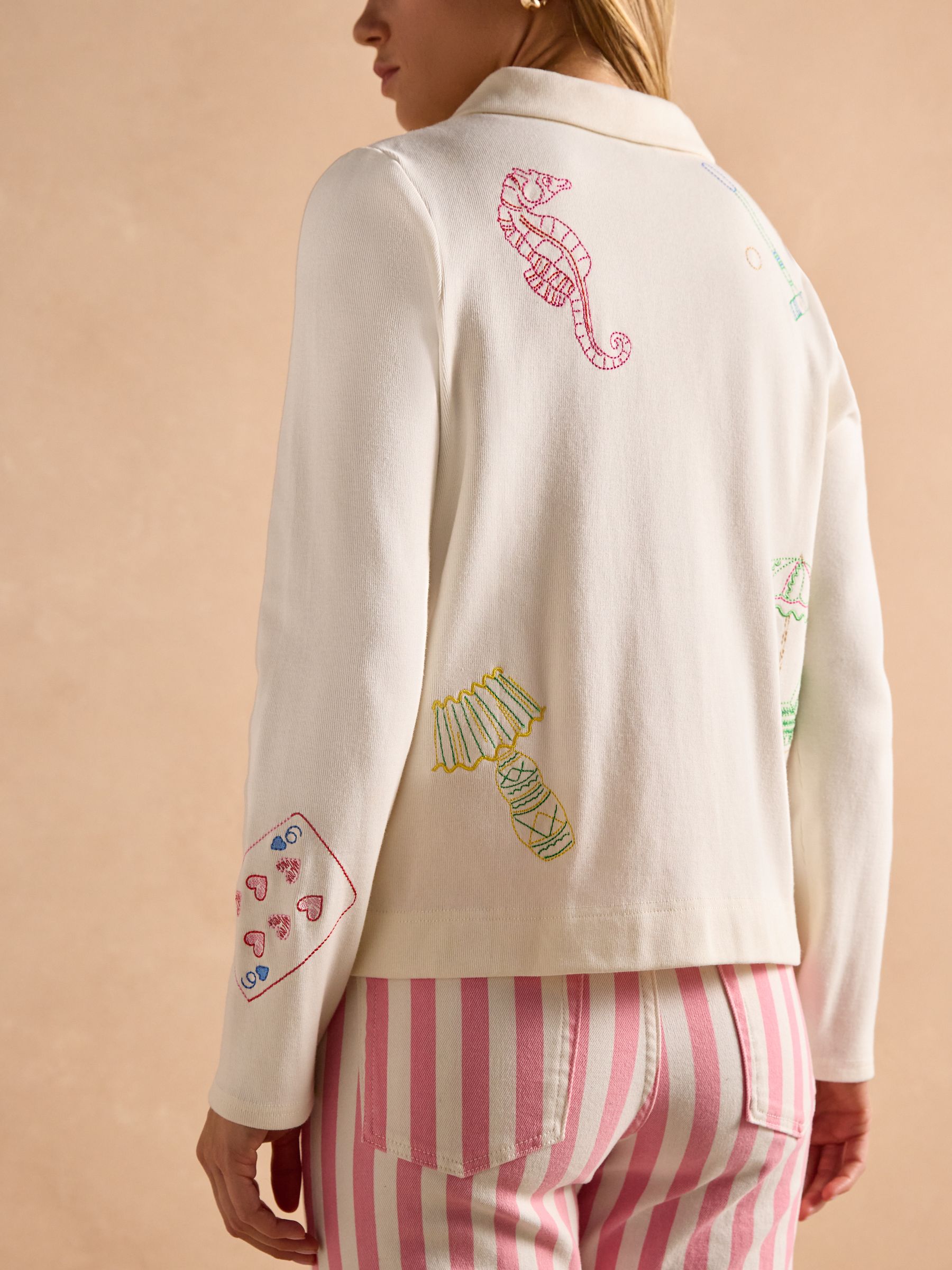 Harbour Embroidered Cream Jersey Cardigan - Image 5 of 15