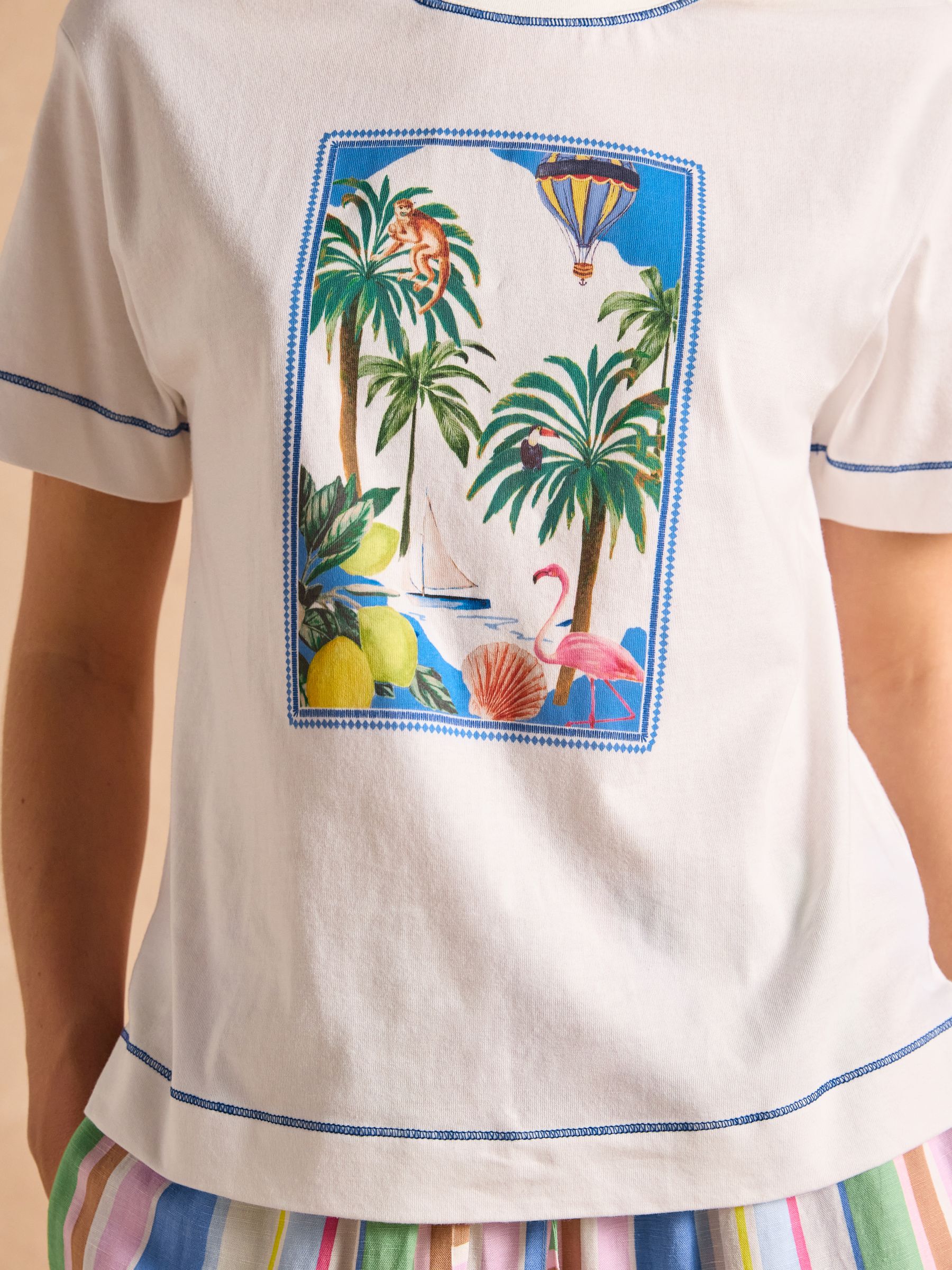White Postcard Graphic Cotton Short Sleeve T-Shirt - Image 7 of 8
