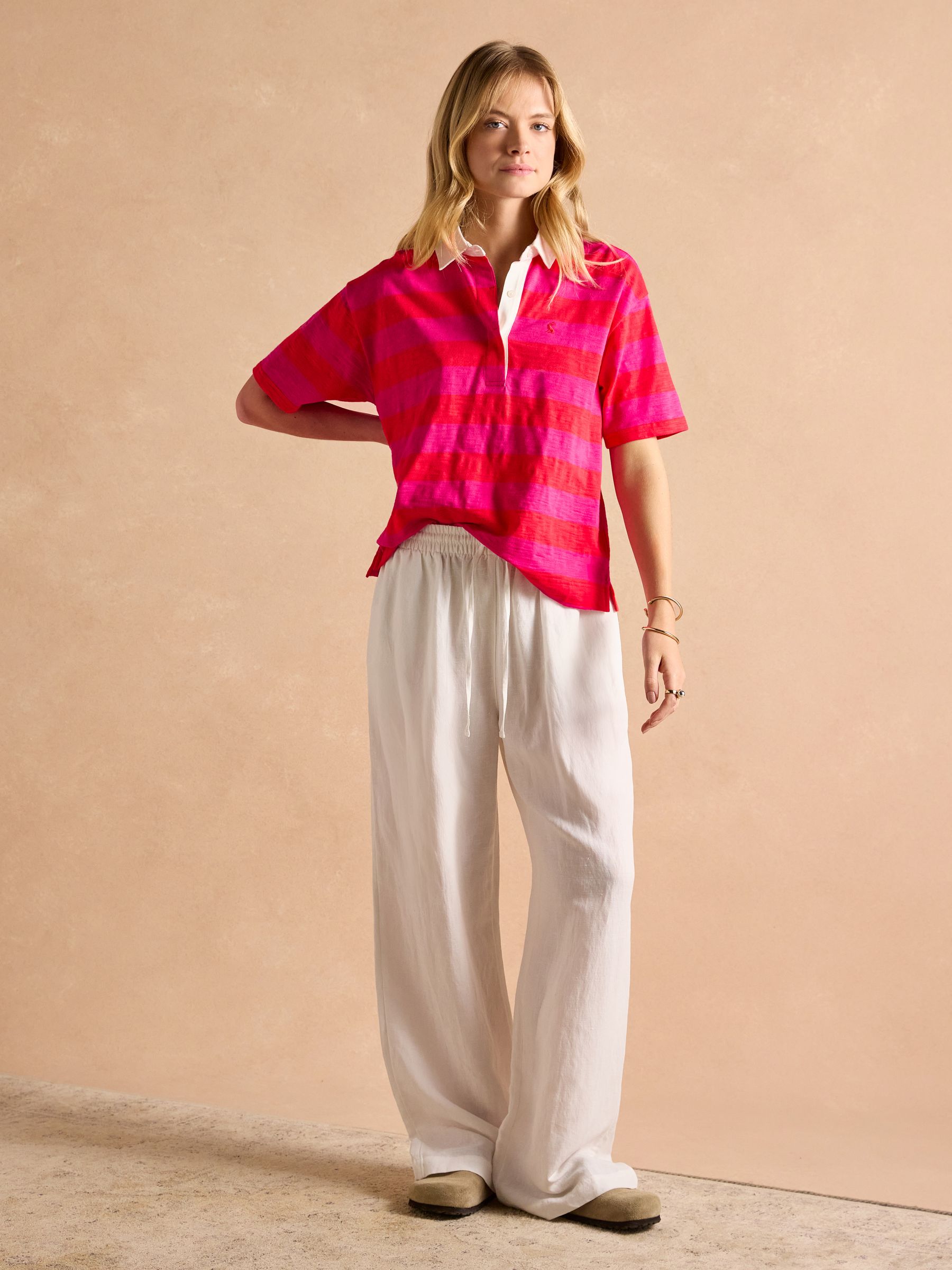Leighton Pink Stripe Short Sleeve Cotton Slub Rugby Top - Image 3 of 7