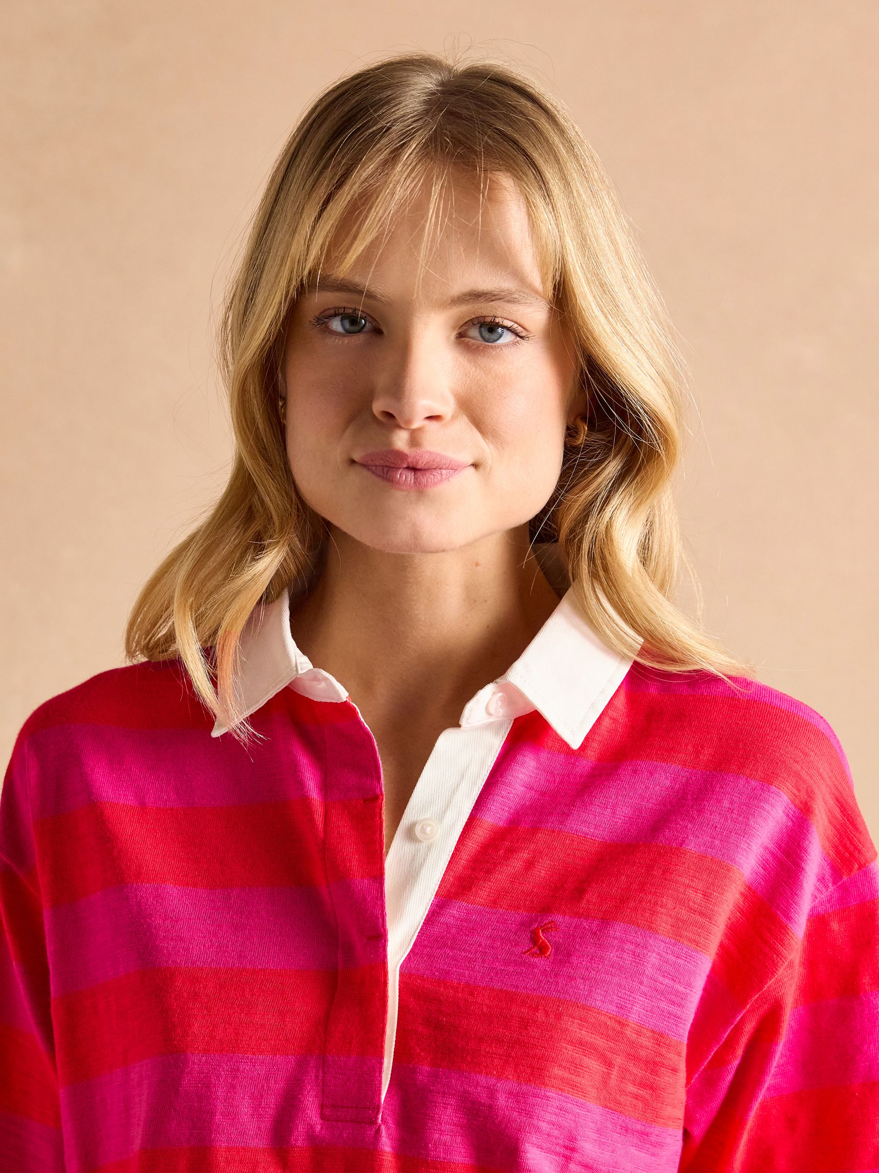 Leighton Pink Stripe Short Sleeve Cotton Slub Rugby Top - Image 4 of 7