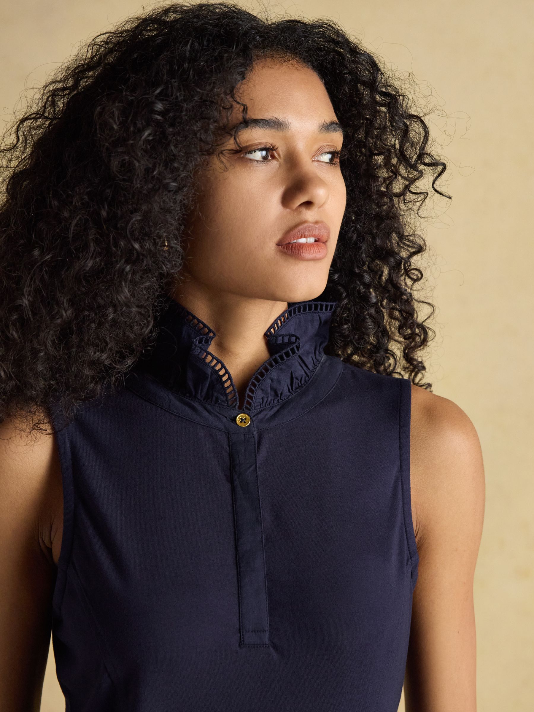 Kate Navy Sleeveless Frill Neck Top | Joules