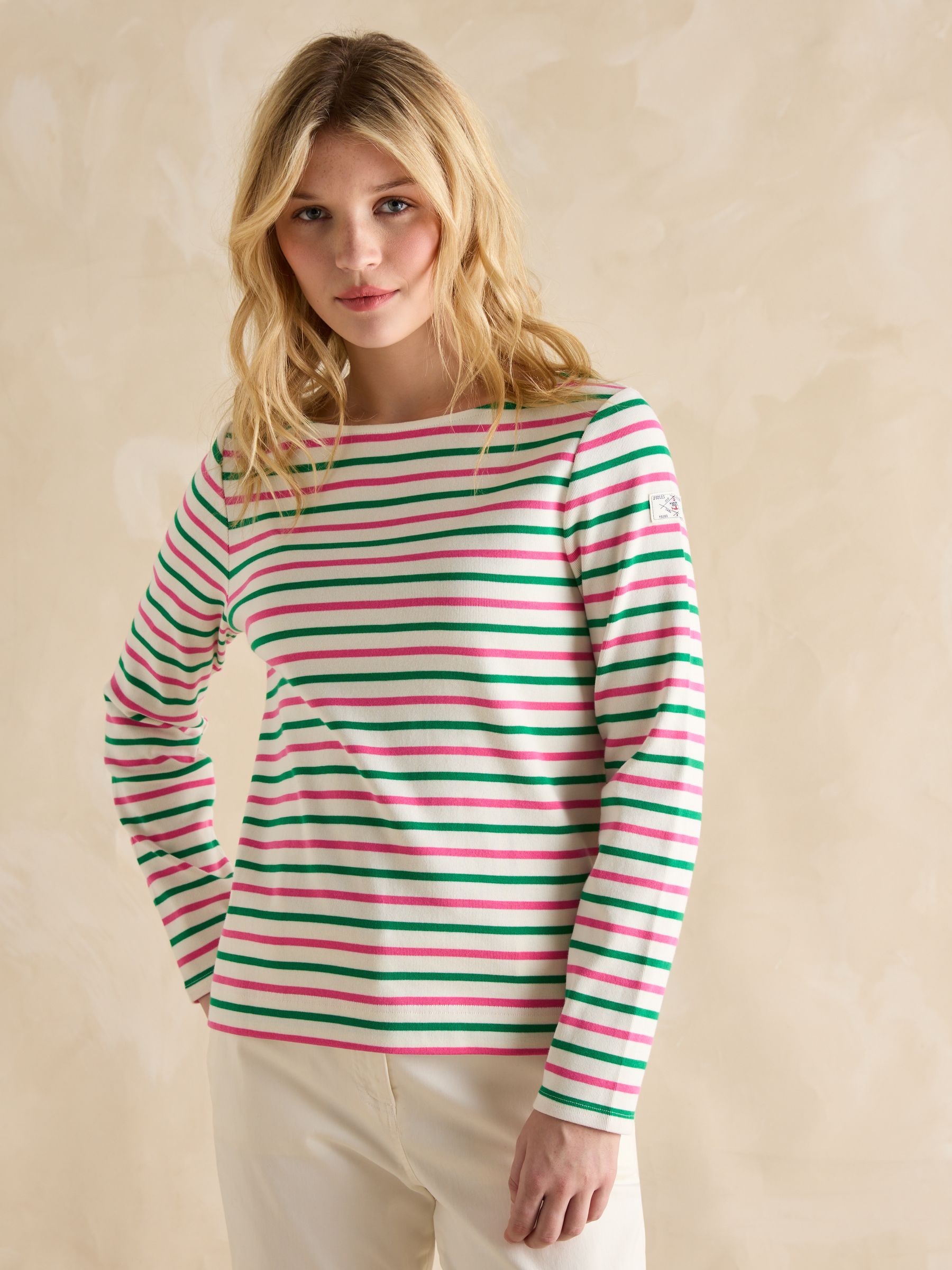 Harbour Pink & Green Striped Boat Neck Breton Top - Image 1 of 7