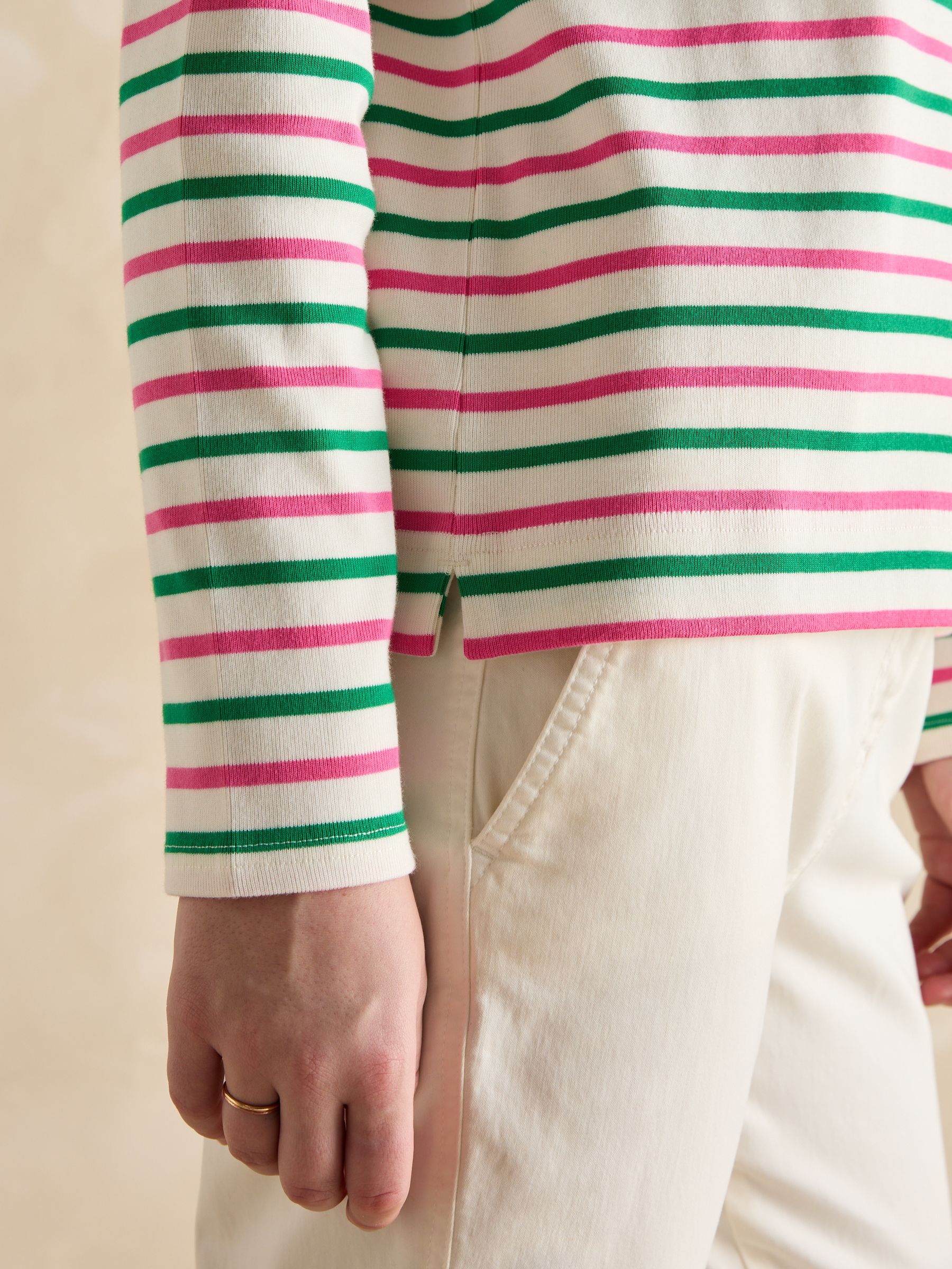 Harbour Pink & Green Striped Boat Neck Breton Top - Image 6 of 7