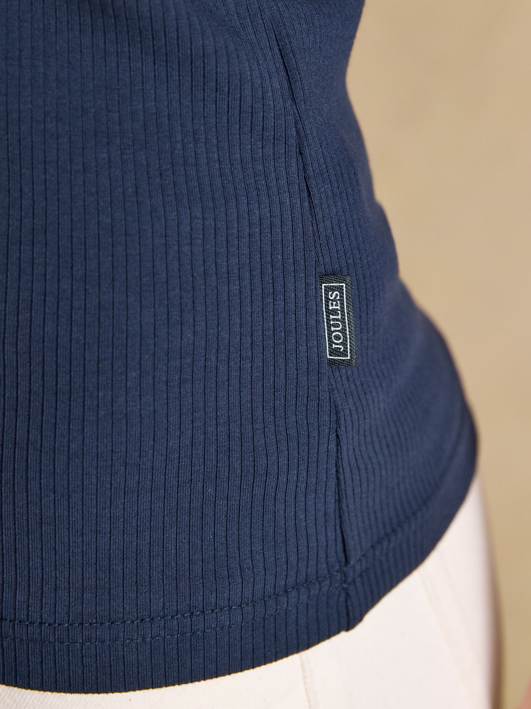 Tabitha Navy Blue Ribbed V Neck Top With Puff Sleeves - Image 7 of 7