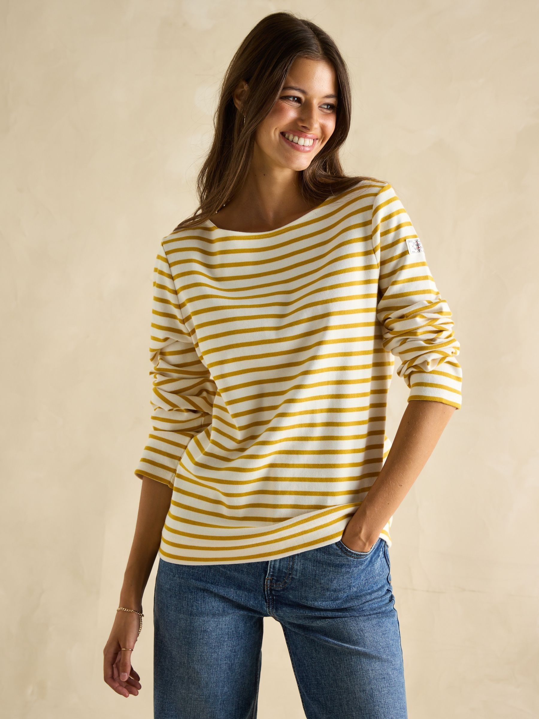 Harbour Mustard Yellow Boat Neck Breton Top - Image 1 of 8