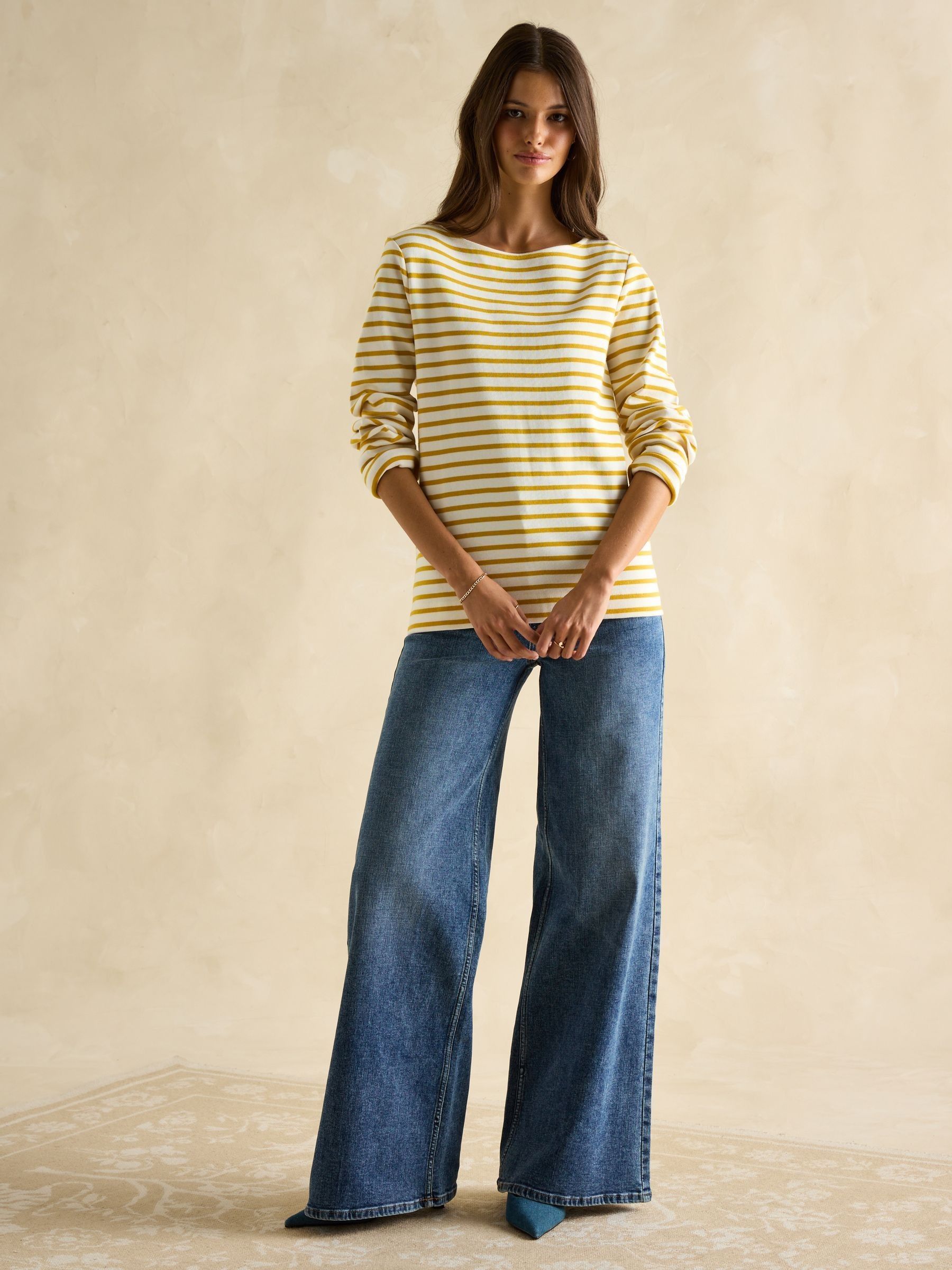Harbour Mustard Yellow Boat Neck Breton Top - Image 3 of 8
