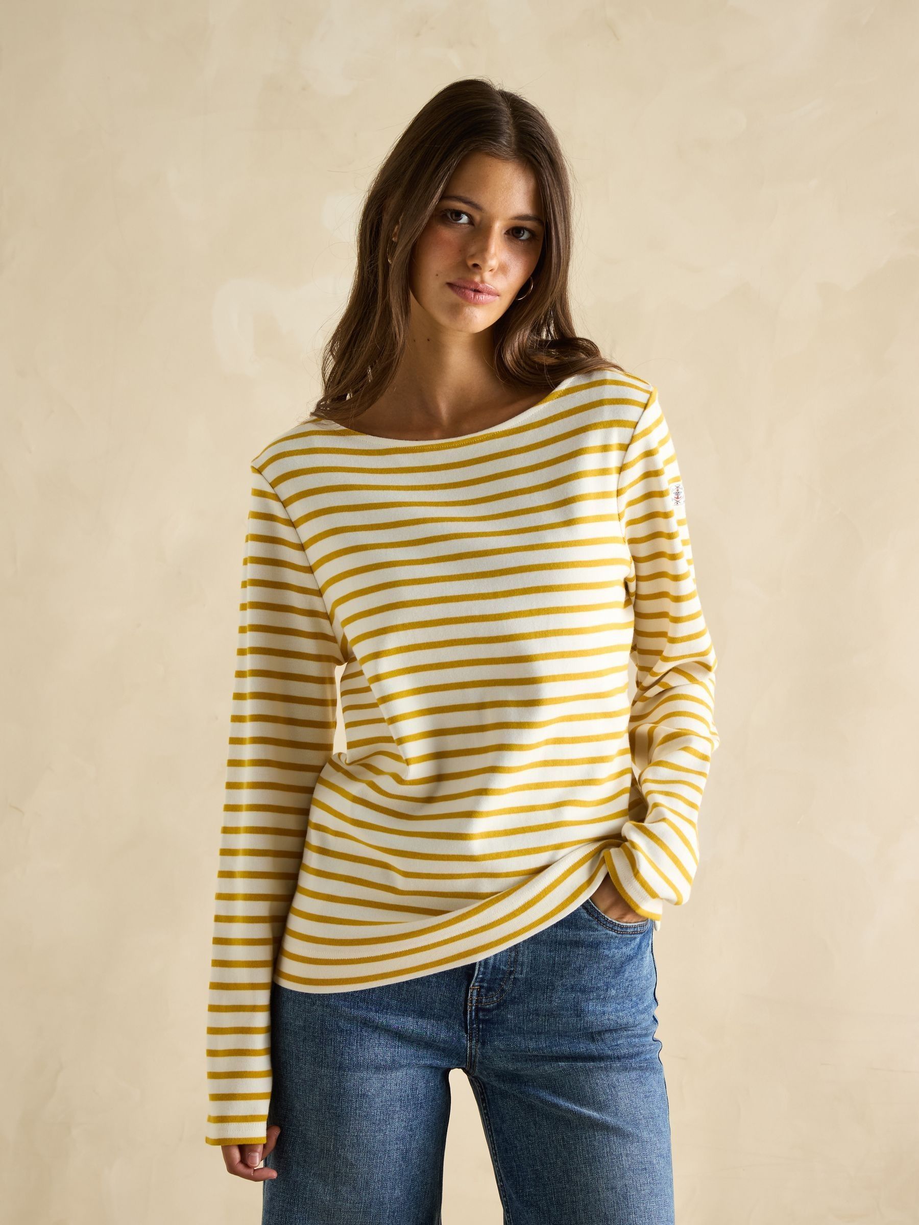 Harbour Mustard Yellow Boat Neck Breton Top - Image 4 of 8