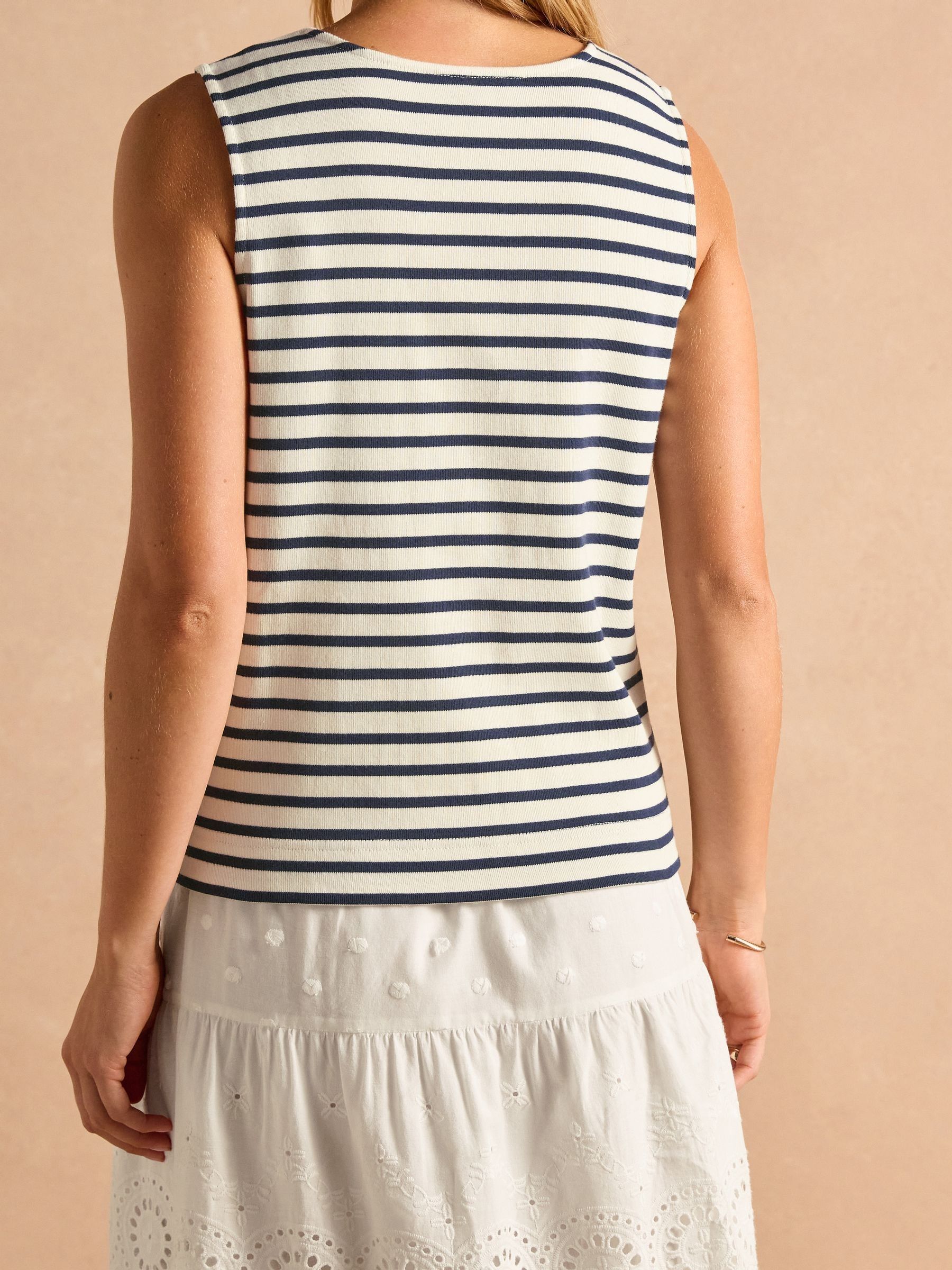 Premium Ribbed Cream & Navy Jersey Cotton Waistcoat - Image 2 of 8