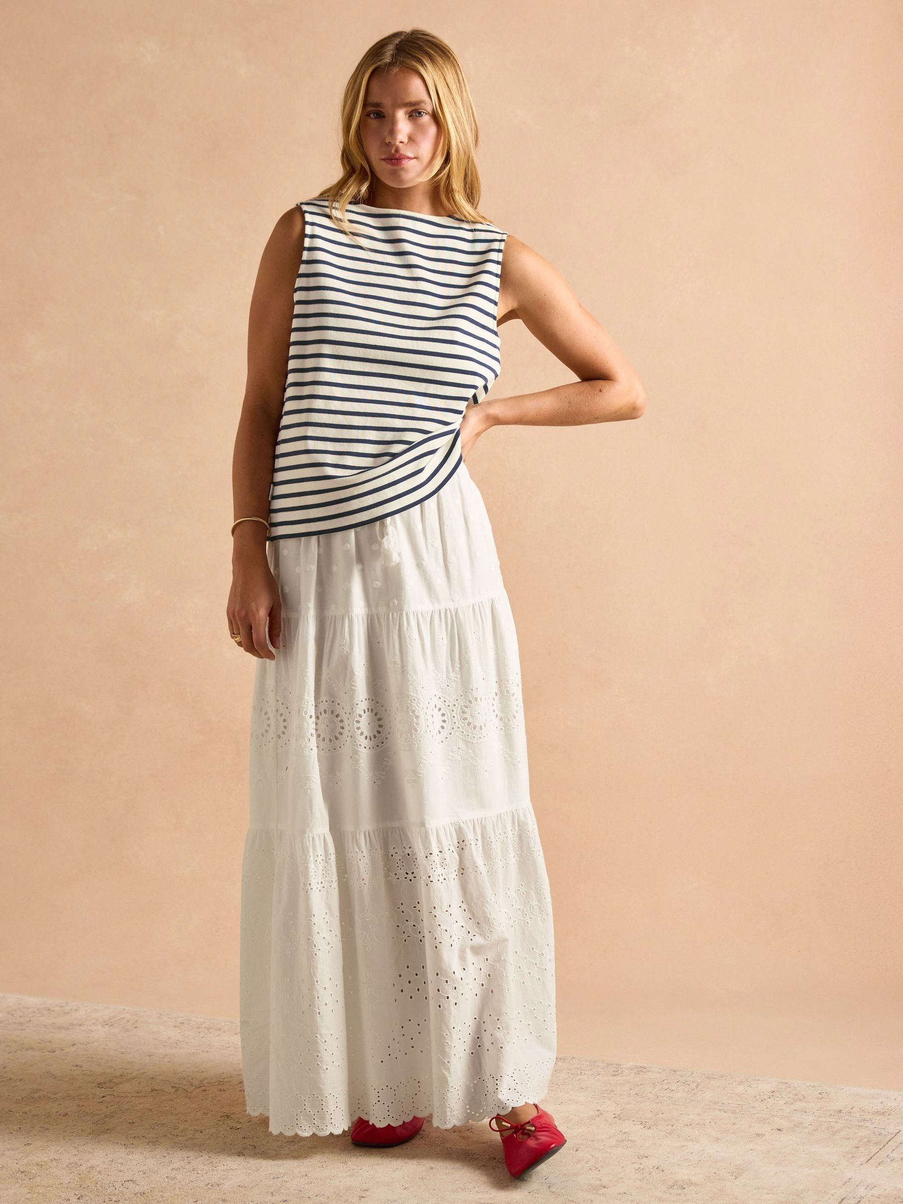 Premium Ribbed Cream & Navy Jersey Cotton Waistcoat - Image 6 of 8