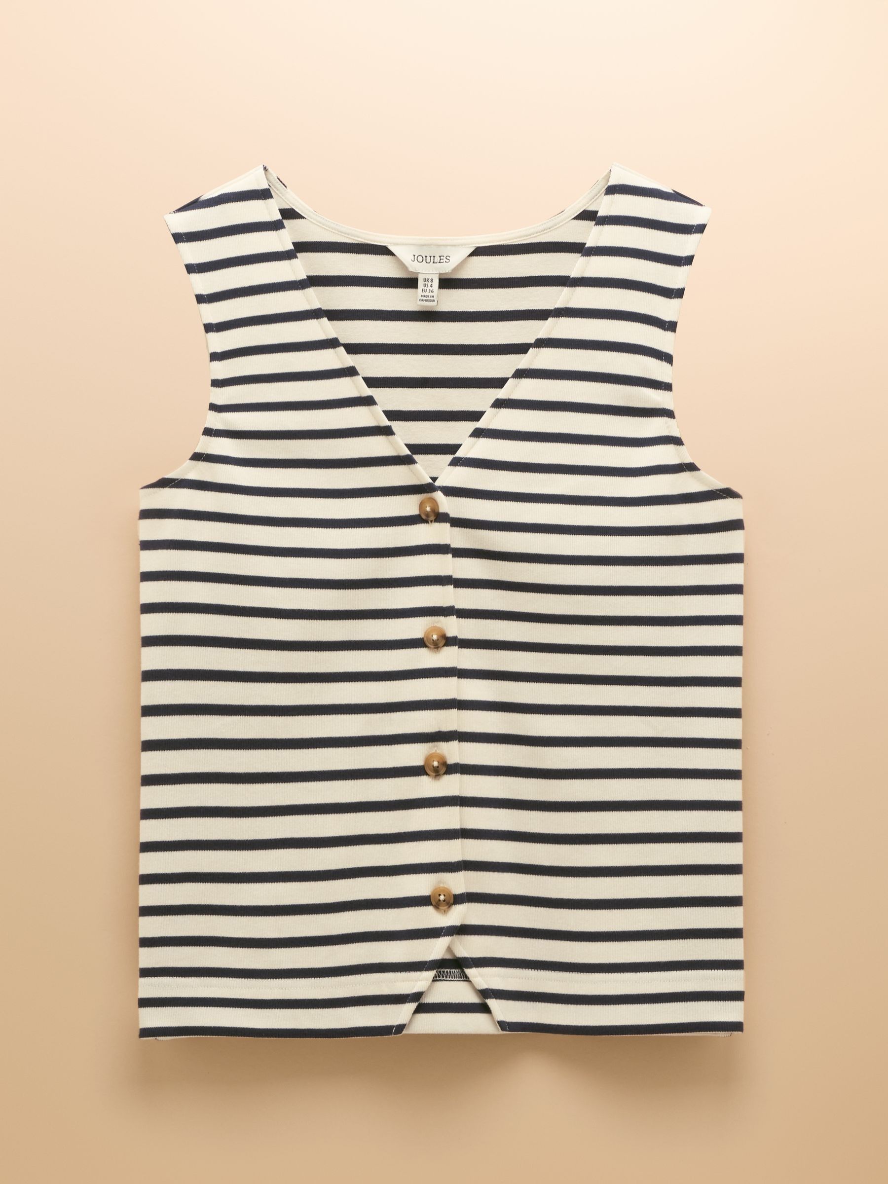 Premium Ribbed Cream & Navy Jersey Cotton Waistcoat - Image 8 of 8