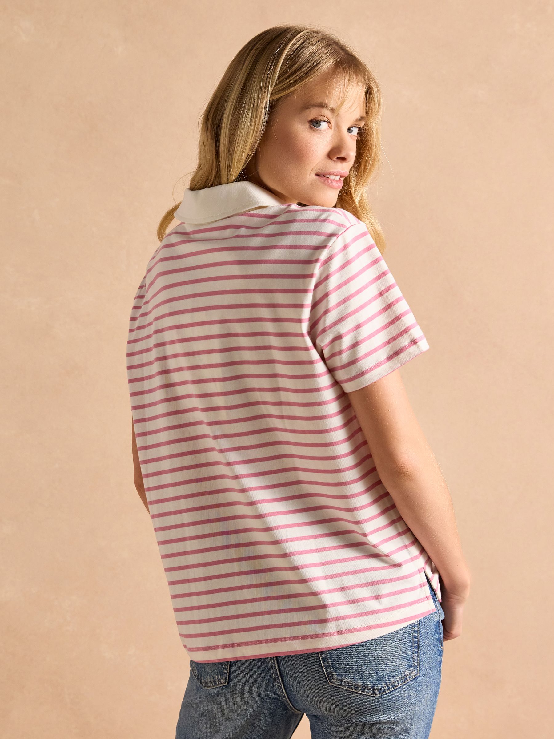 Tallie Pink/White Short Sleeve Combed 100% Cotton Collared Top - Image 2 of 9
