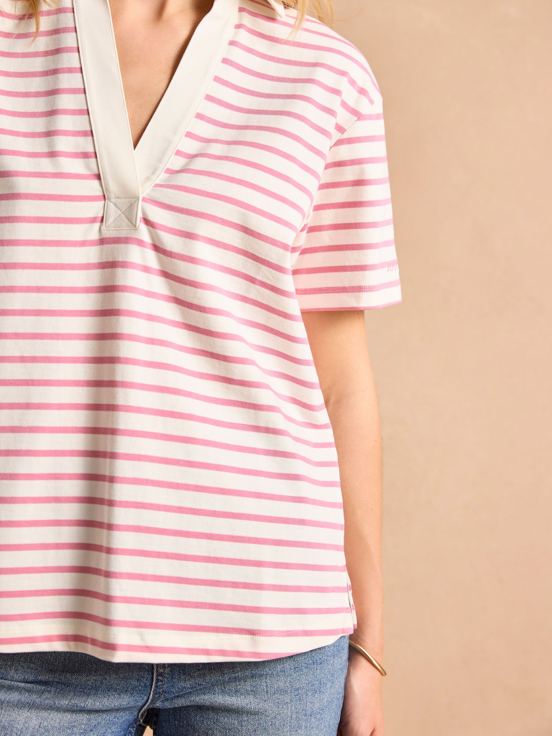 Tallie Pink/White Short Sleeve Combed 100% Cotton Collared Top - Image 7 of 9