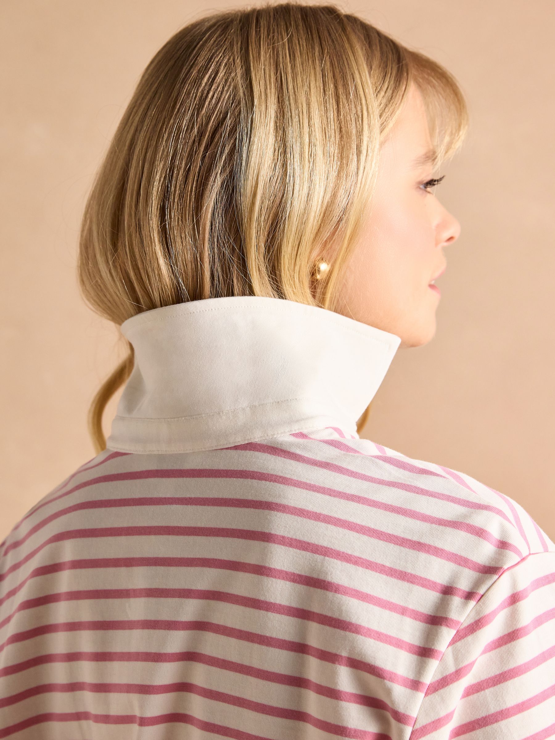 Tallie Pink/White Short Sleeve Combed 100% Cotton Collared Top - Image 8 of 9