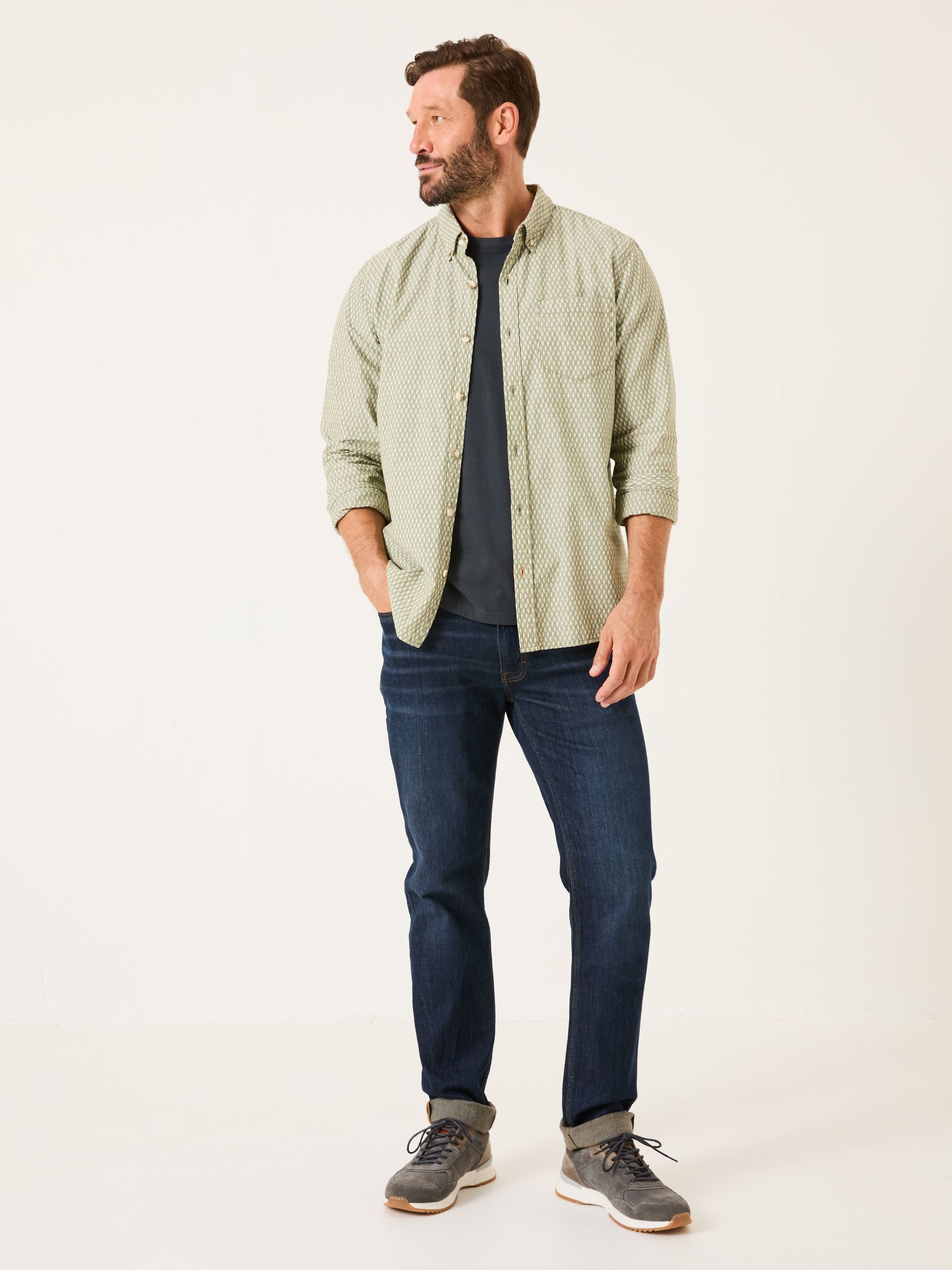 Khaki Green Geo Print Long Sleeve Shirt - Image 3 of 5