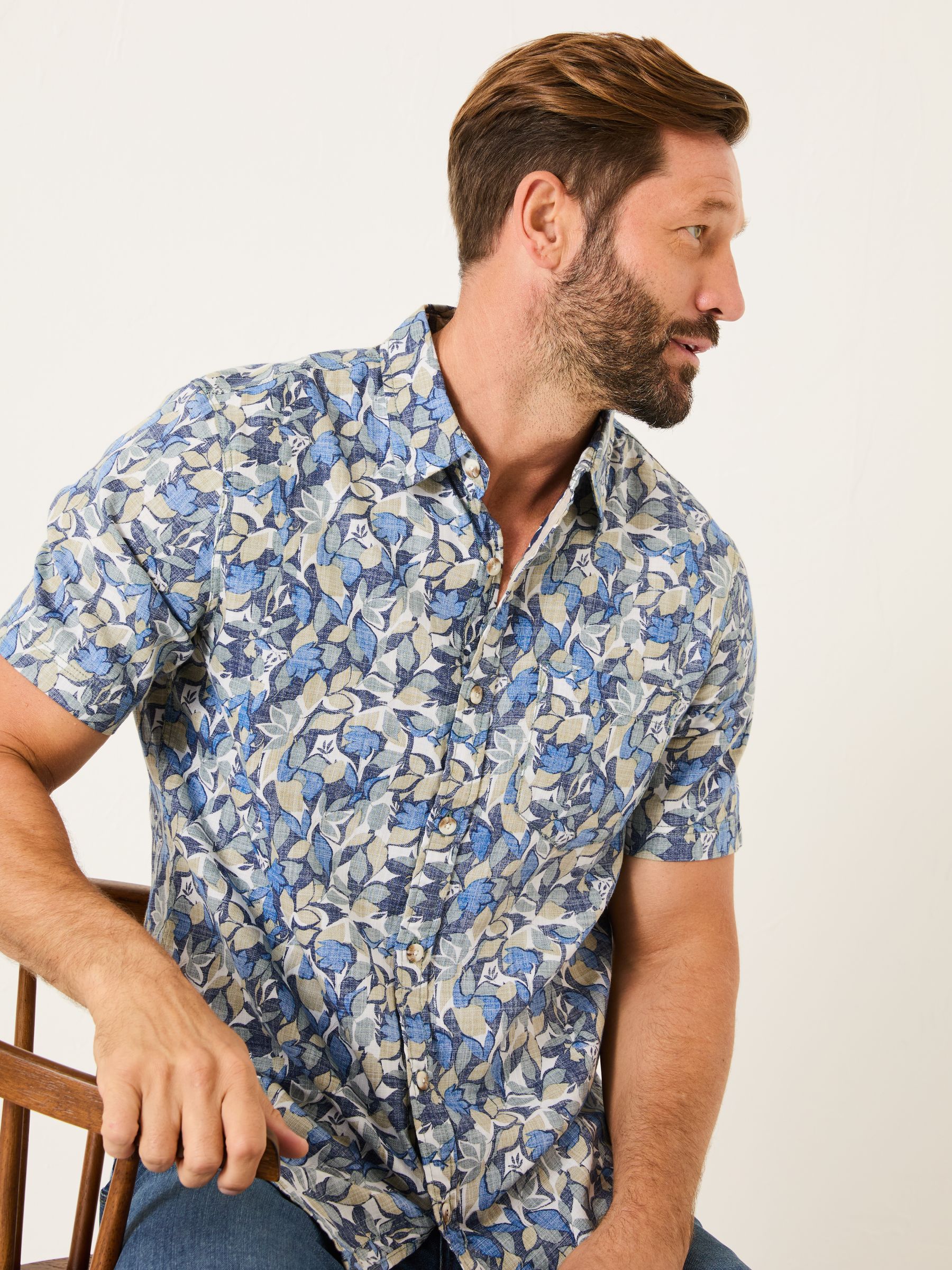 Blue Leaves Print Short Sleeve Shirt - Image 3 of 5