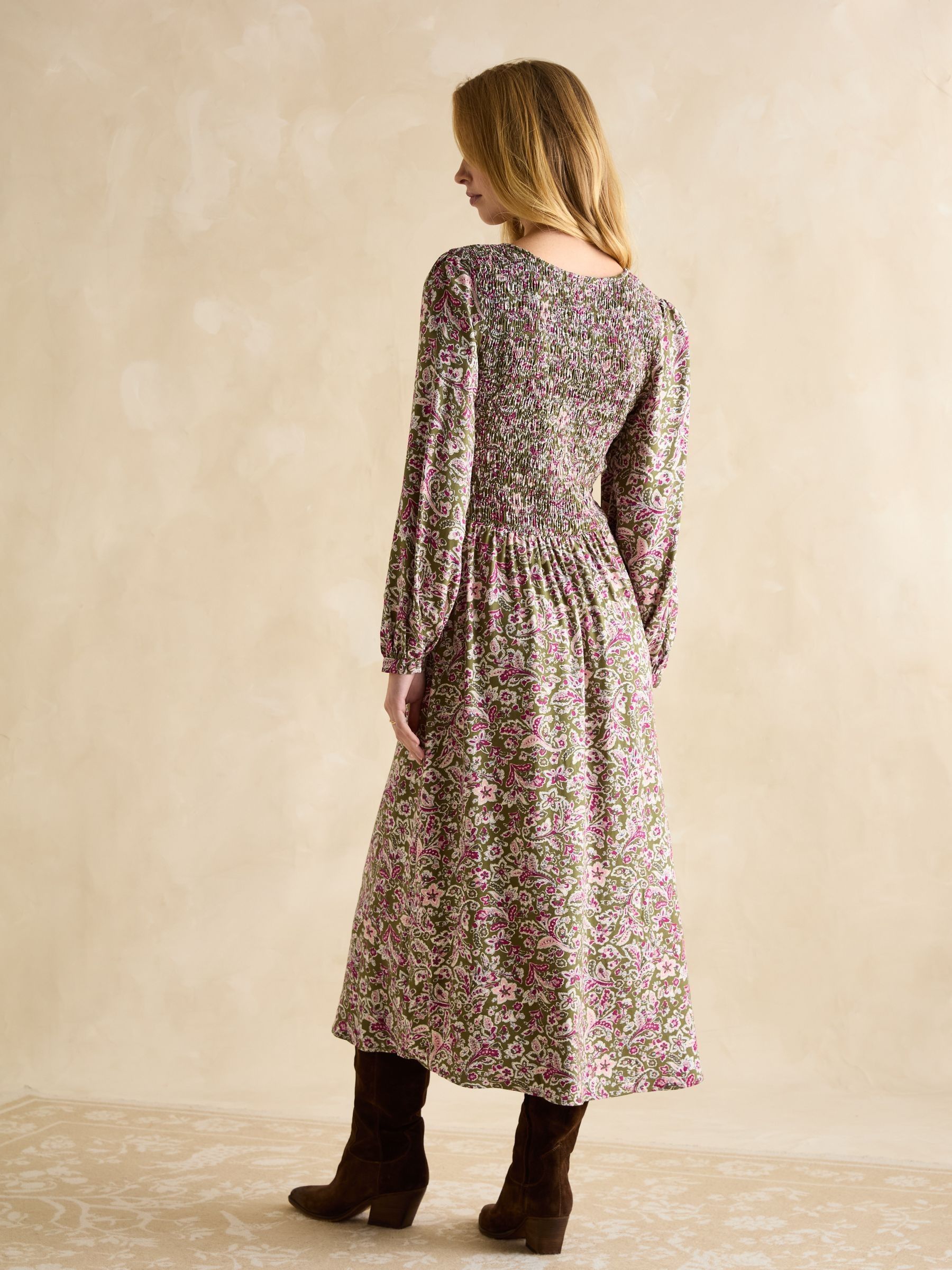 Lilliana Pink/Green Shirred Dress - Image 2 of 6