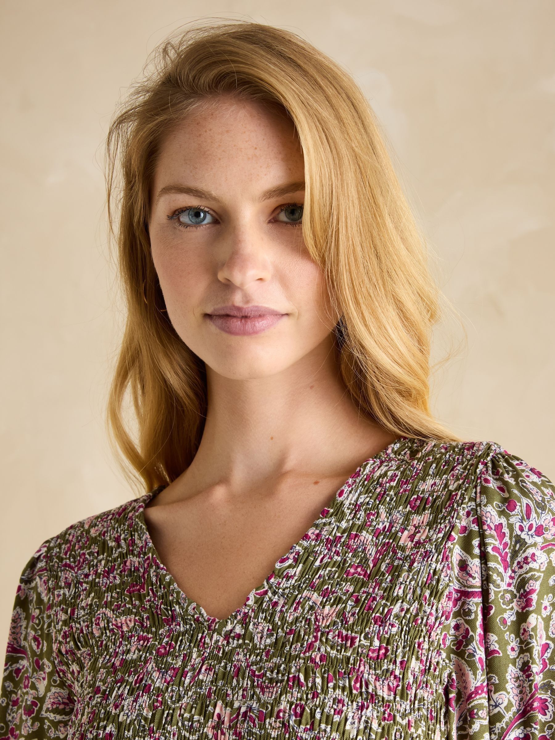 Lilliana Pink/Green Shirred Dress - Image 4 of 6