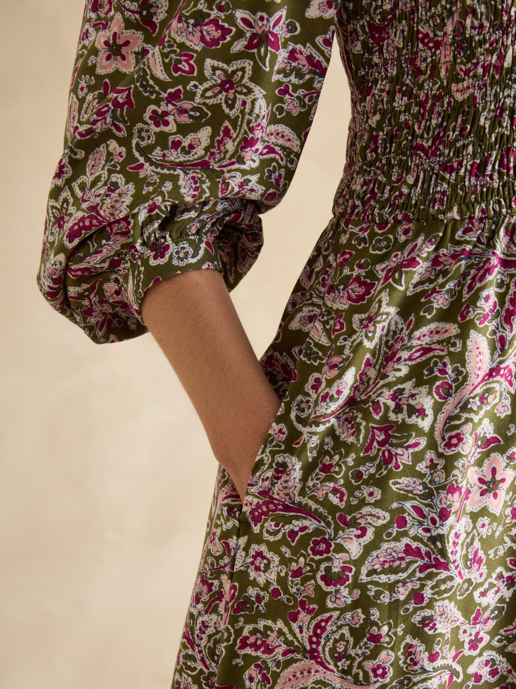 Lilliana Pink/Green Shirred Dress - Image 5 of 6