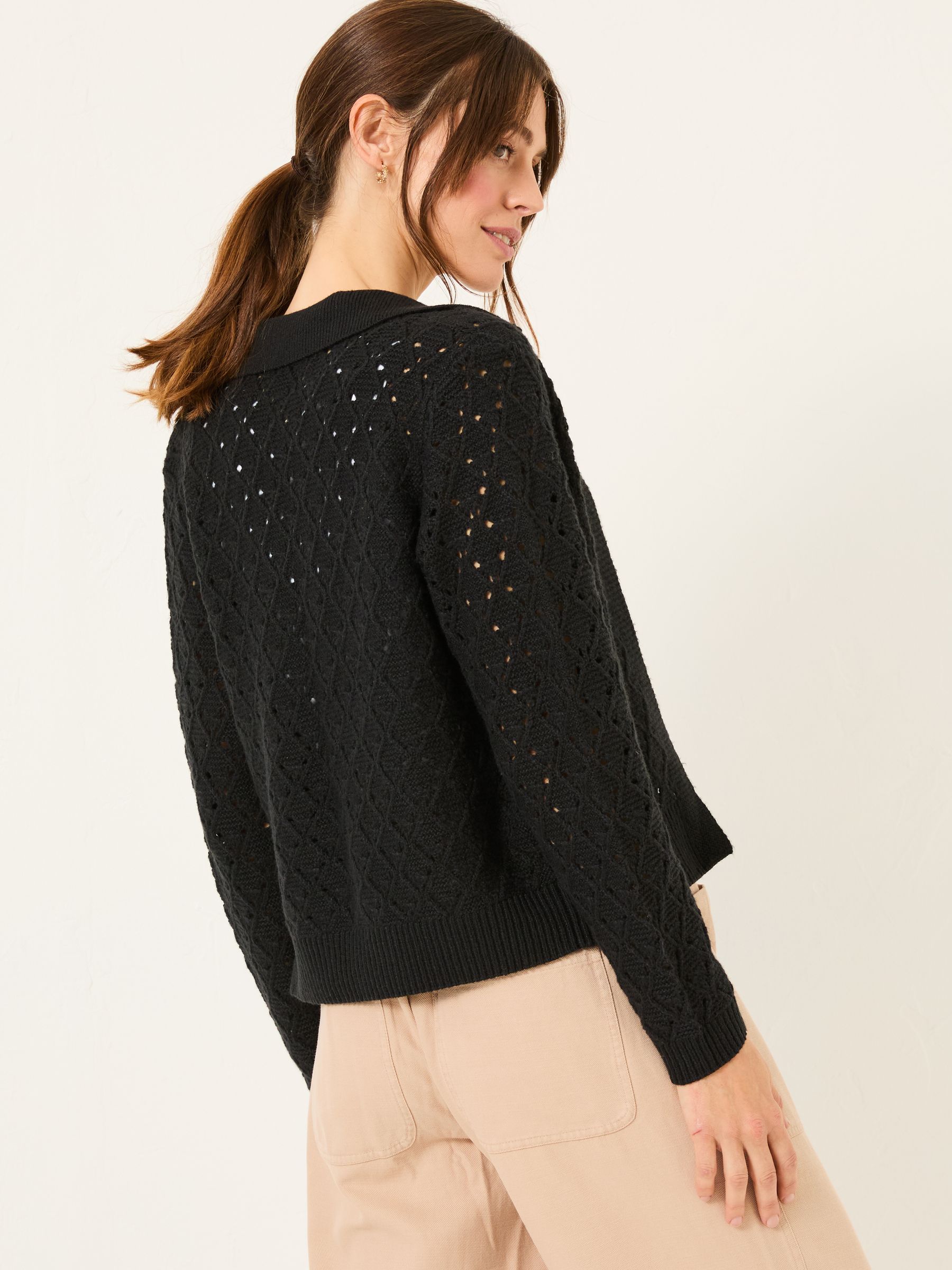 Lilah Black Pointelle Knitted Cardigan - Image 2 of 5