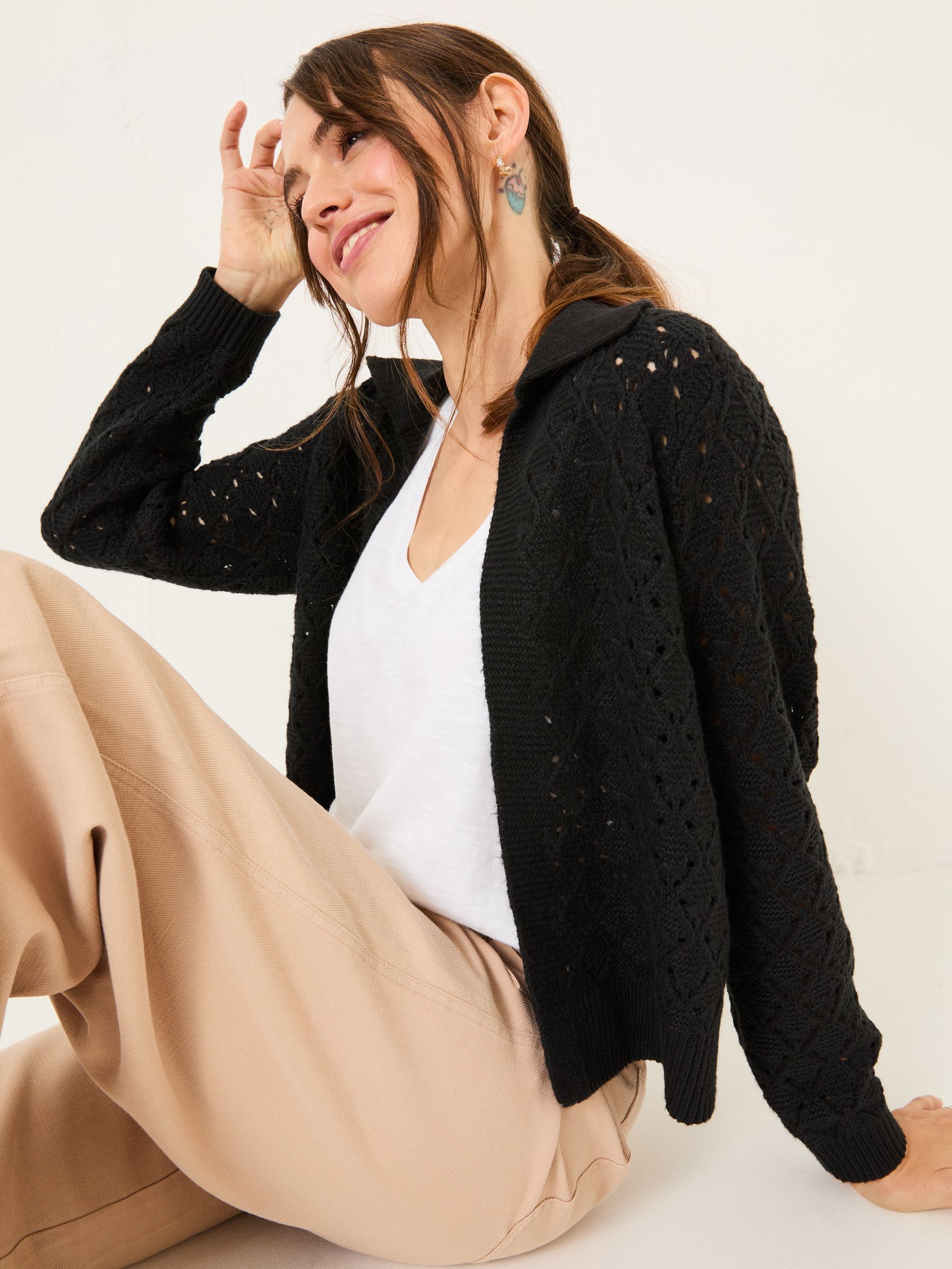 Lilah Black Pointelle Knitted Cardigan - Image 4 of 5