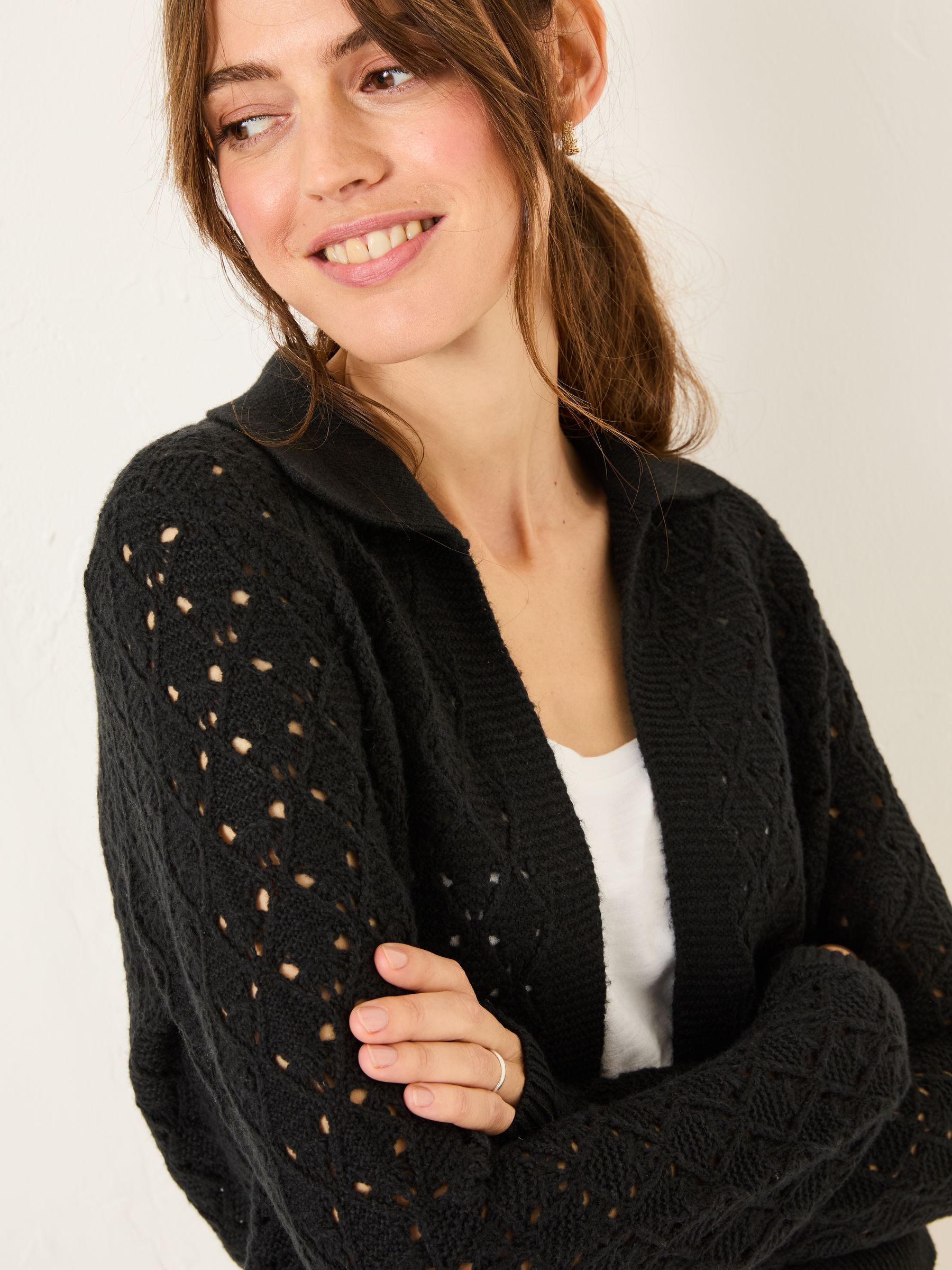 Lilah Black Pointelle Knitted Cardigan - Image 5 of 5
