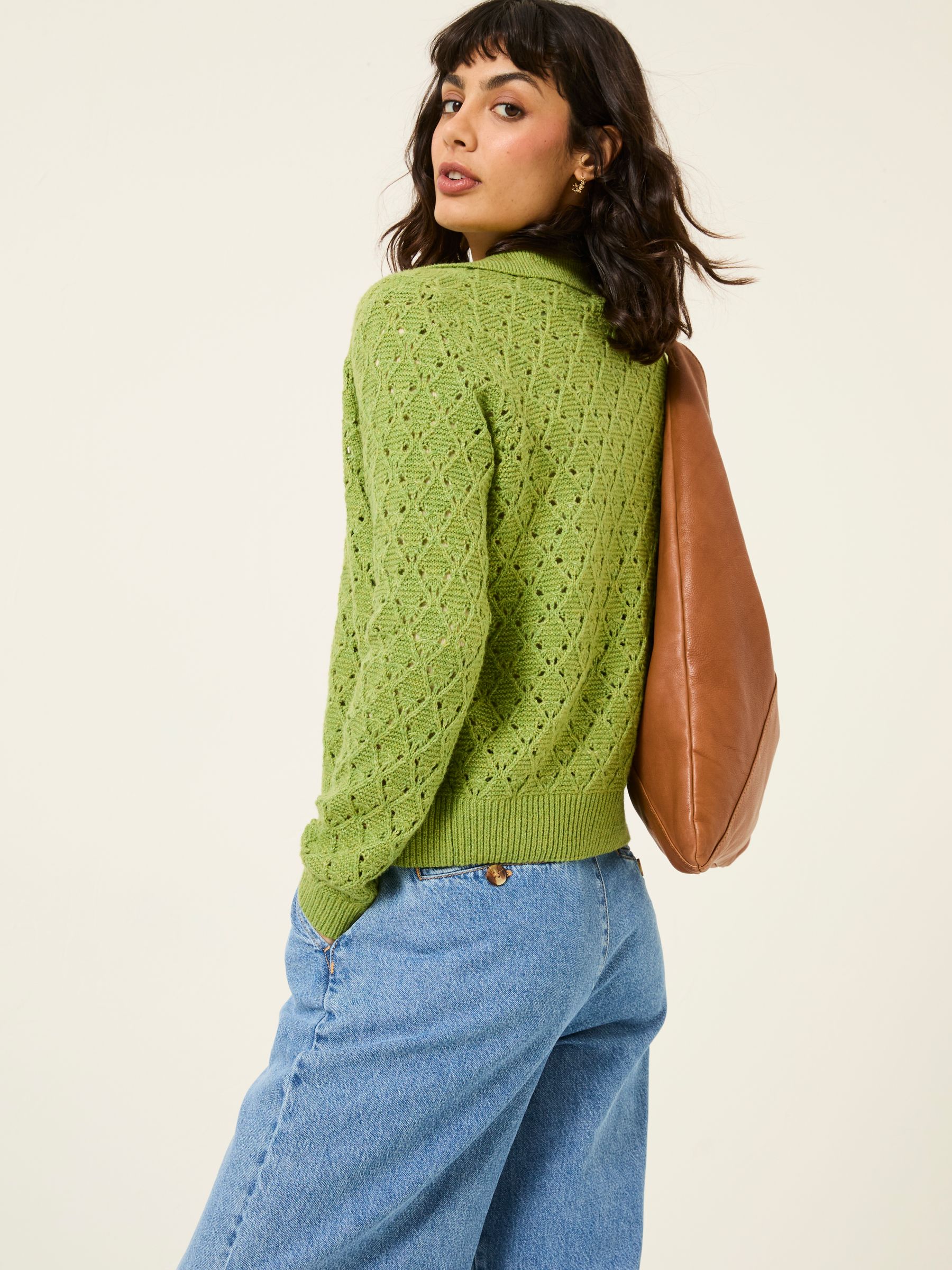 Lilah Green Pointelle Knitted Cardigan - Image 2 of 6