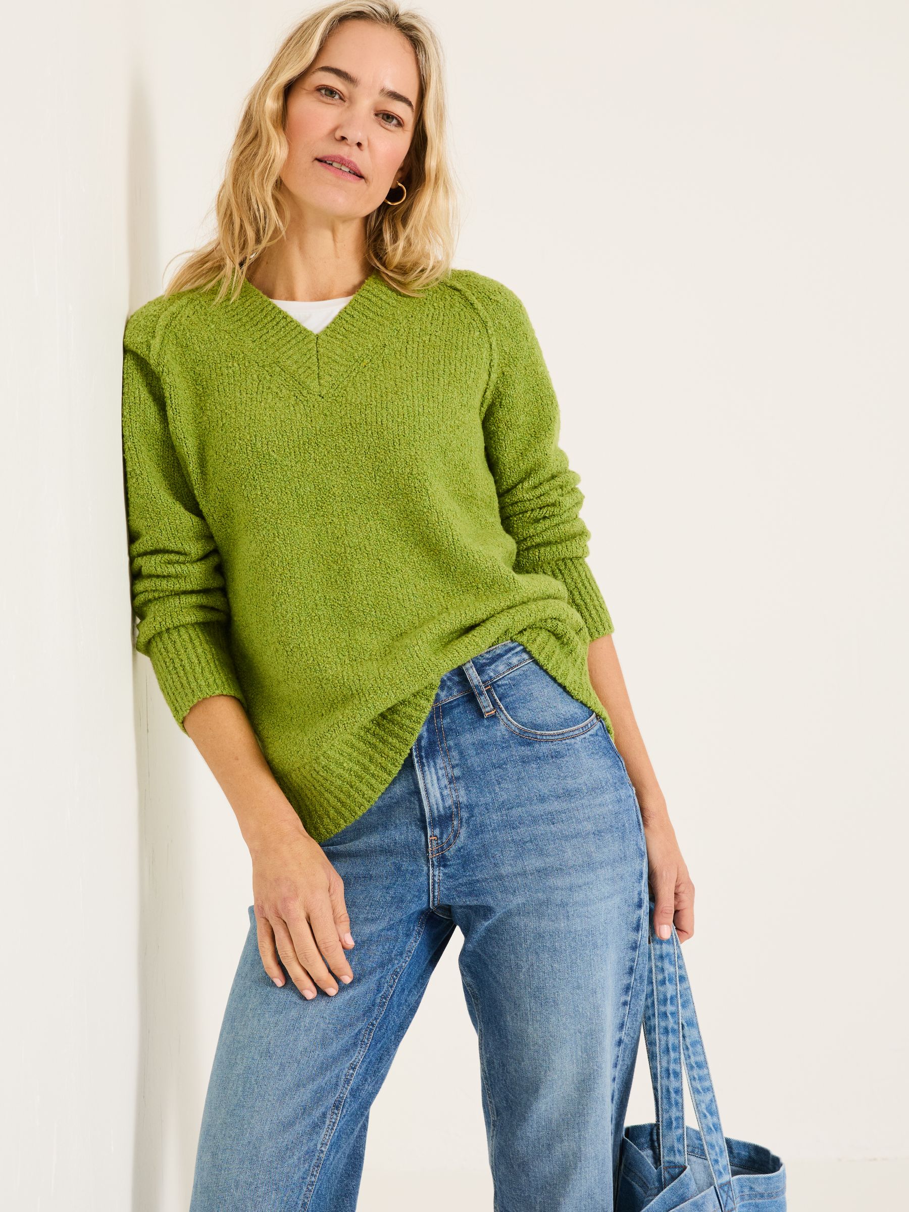 Green Bonnie Boucle V-Neck Jumper - Image 1 of 5