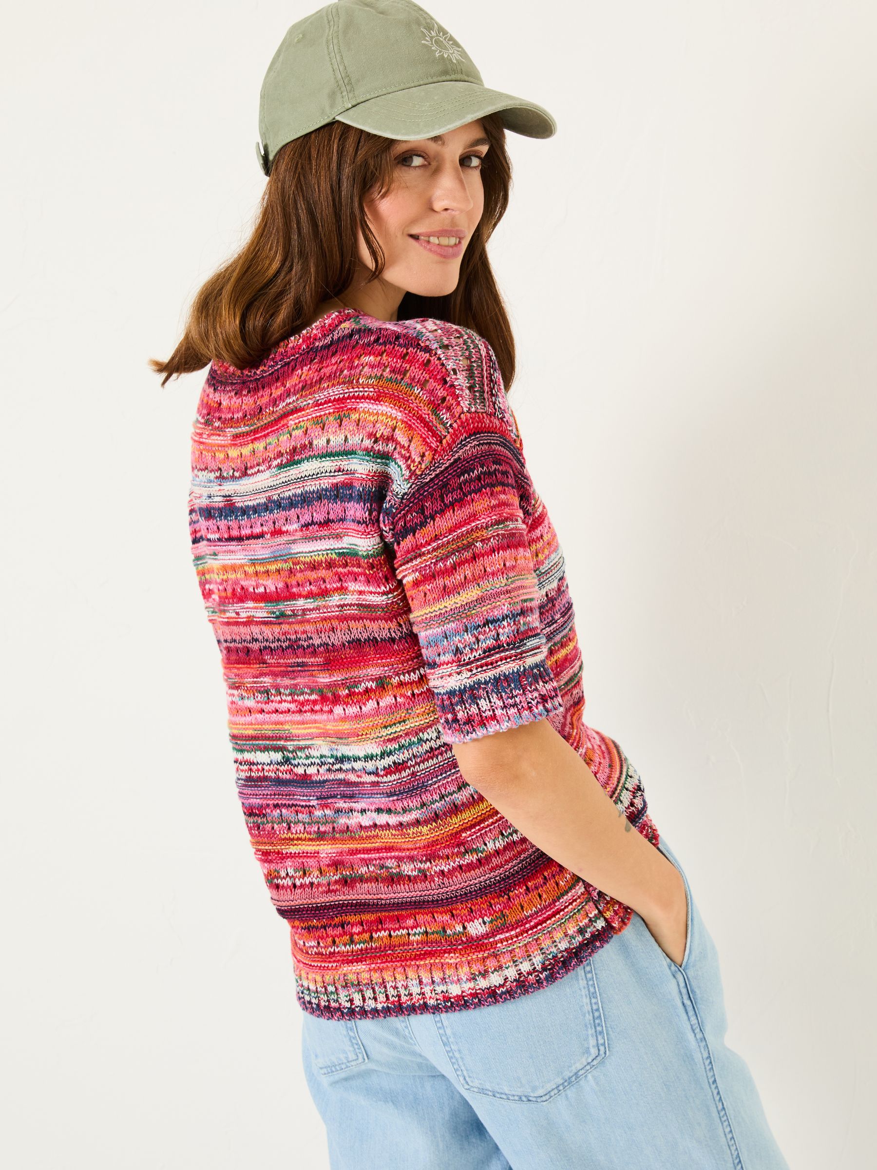 Pink Magda Knitted Pointelle 100% Cotton T-Shirt - Image 2 of 6